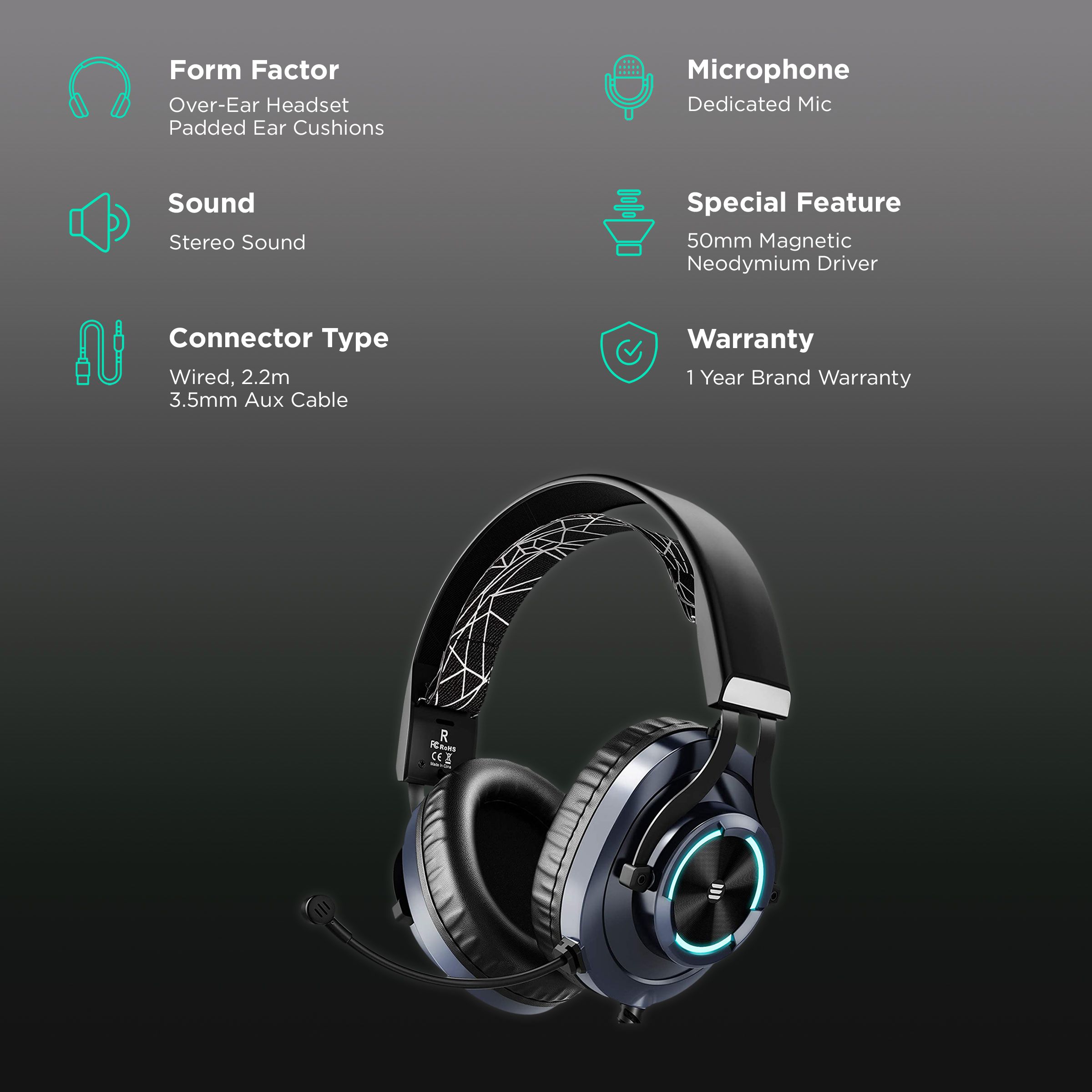 EKSA E3000 Wired Gaming Headset with Environmental Noise Cancellation (RGB light, Over Ear, Blue)_2