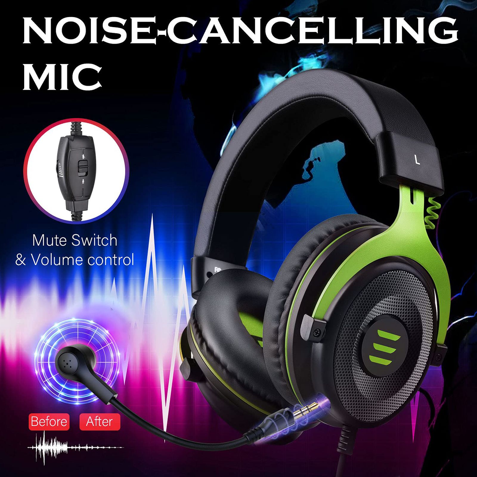 EKSA E900 Wired Gaming Headset (Stereo Bass Sound, Over Ear, Green) EKSA E900 Wired Gaming Headset (Stereo Bass Sound, Over Ear, Green)_7