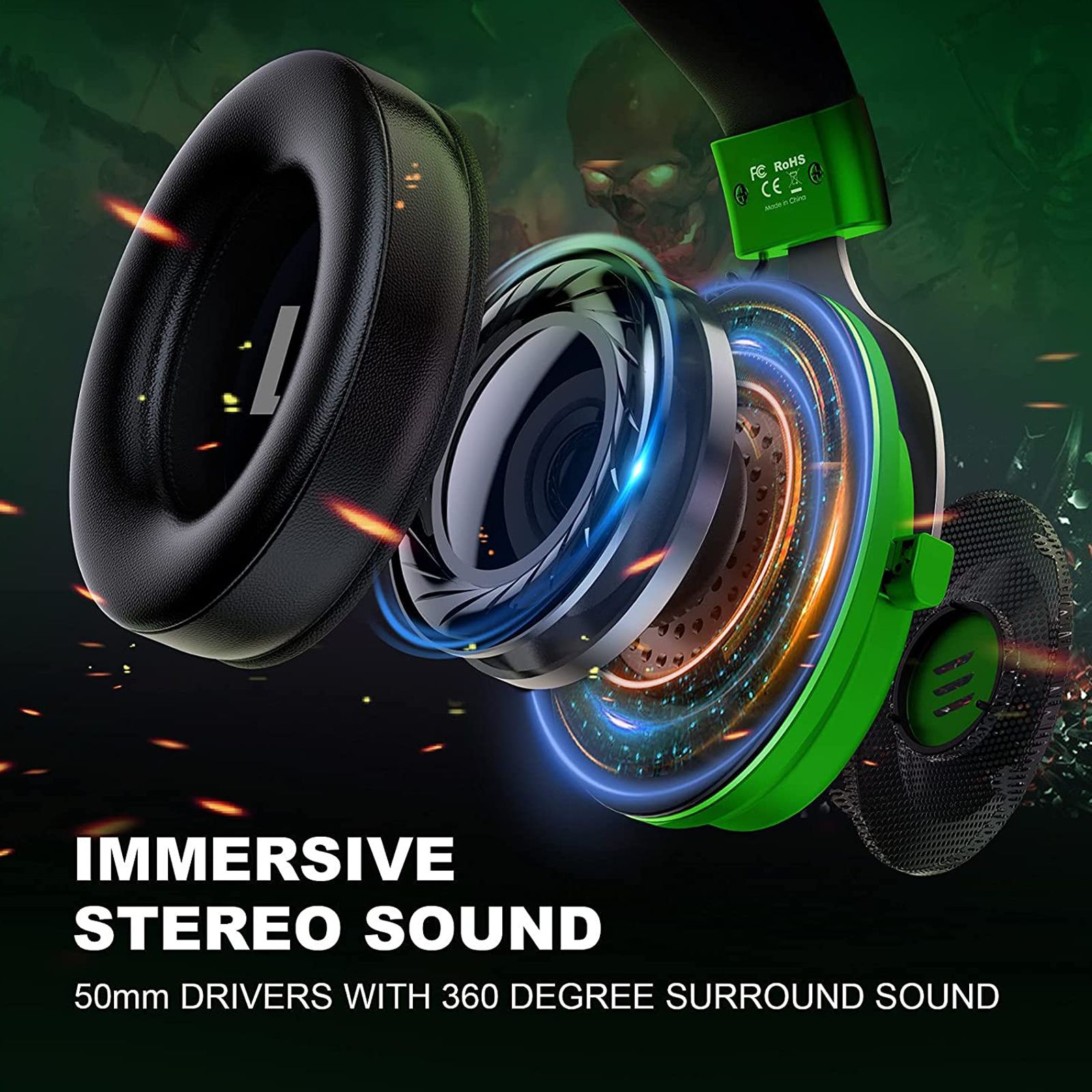 EKSA E900 Pro Wired Gaming Headset with Noise Cancellation (7.1 Virtual Surround Sound, Over Ear, Green)_6