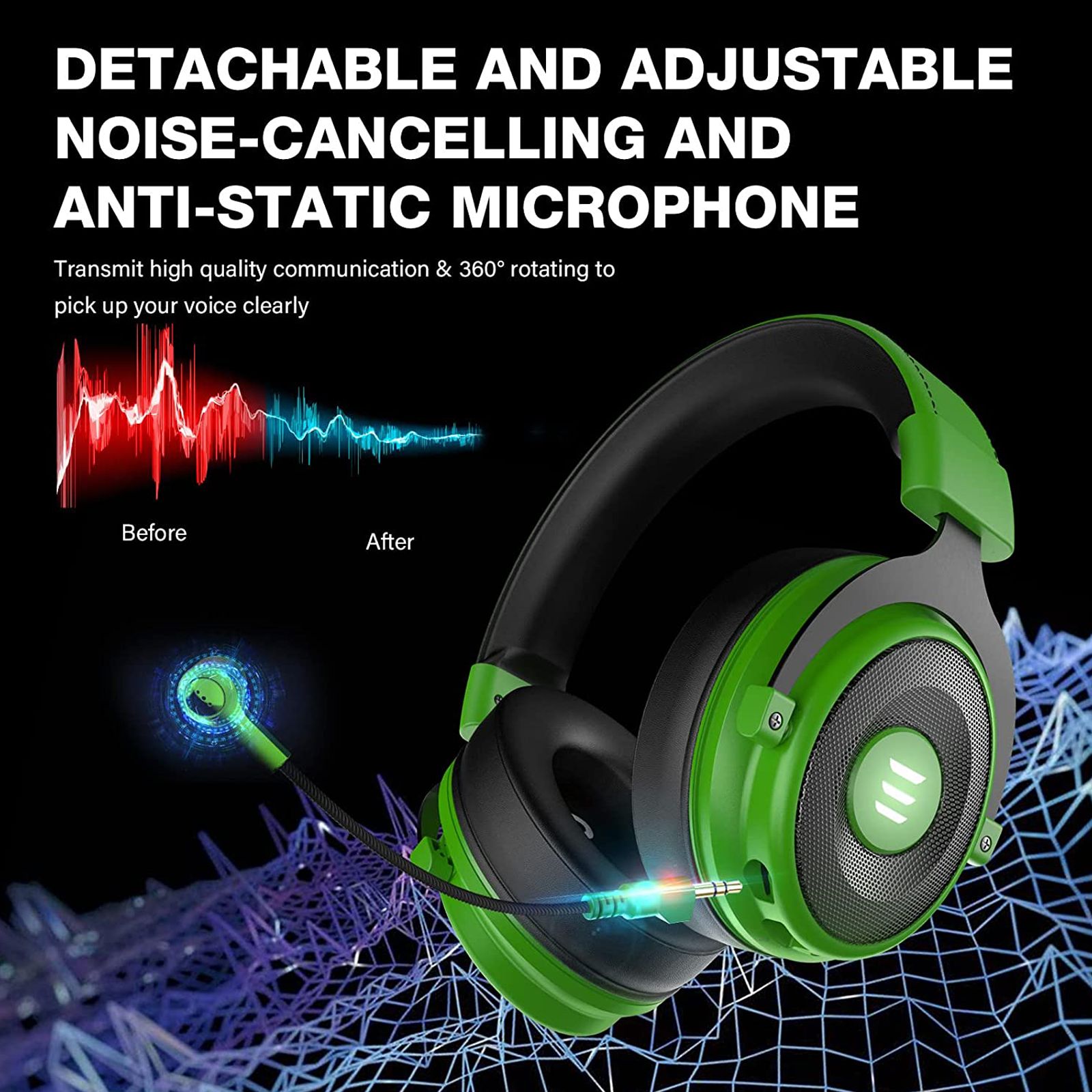 EKSA E900 Pro Wired Gaming Headset with Noise Cancellation (7.1 Virtual Surround Sound, Over Ear, Green)_8