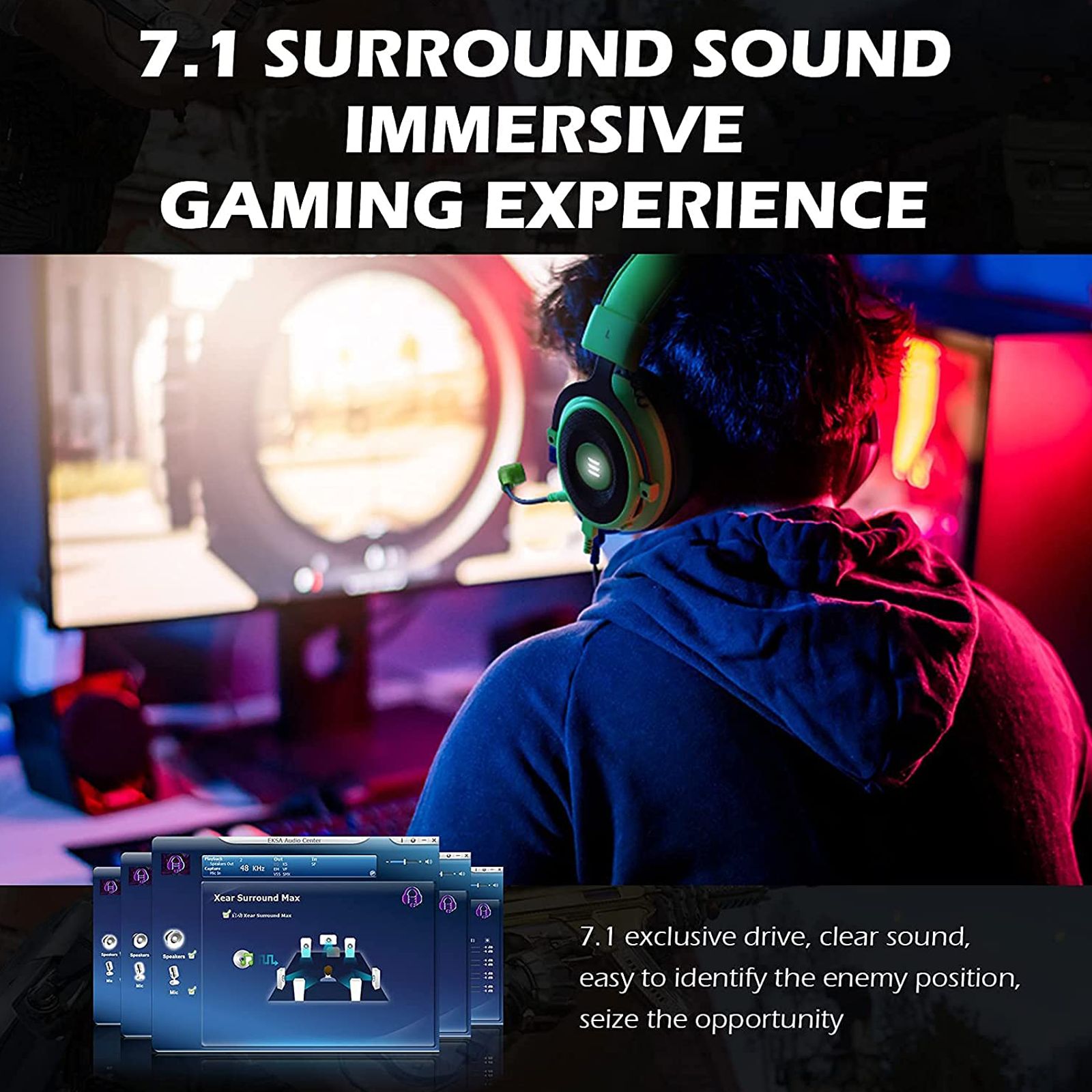 EKSA E900 Pro Wired Gaming Headset with Noise Cancellation (7.1 Virtual Surround Sound, Over Ear, Green)_10