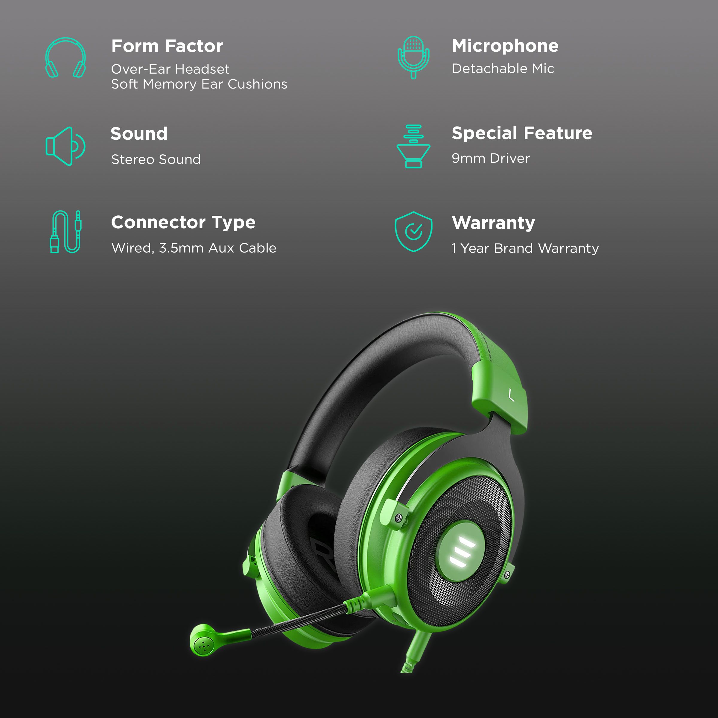 EKSA E900 Pro Wired Gaming Headset with Noise Cancellation (7.1 Virtual Surround Sound, Over Ear, Green)_2