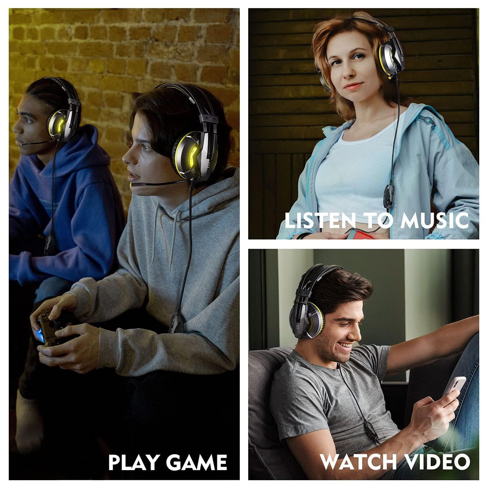 EKSA E800 Wired Gaming Headset with Noise Cancellation (LED light, Over Ear, Yellow)_5