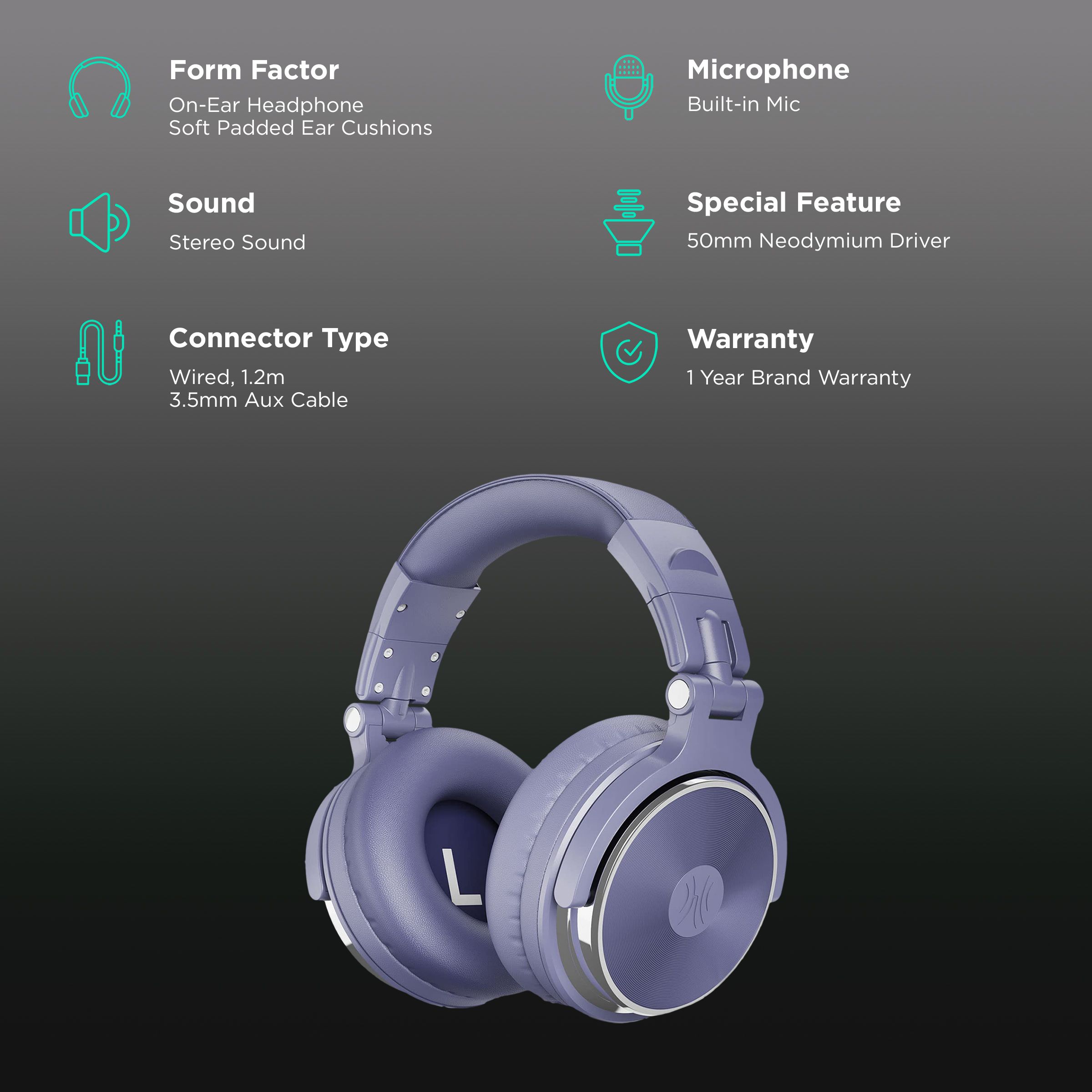 OneOdio Pro 10 PRO10WDLBL Wired Headphone with Mic (On Ear, Light Blue)_2