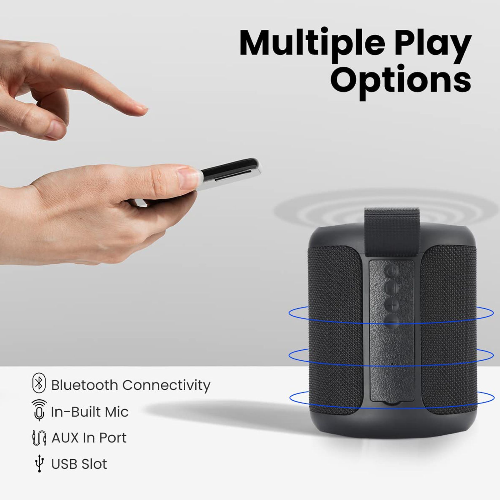 PORTRONICS SoundDrum P 20W Portable Bluetooth Speaker (Hands Free Calling, Stereo Channel, Black)_9
