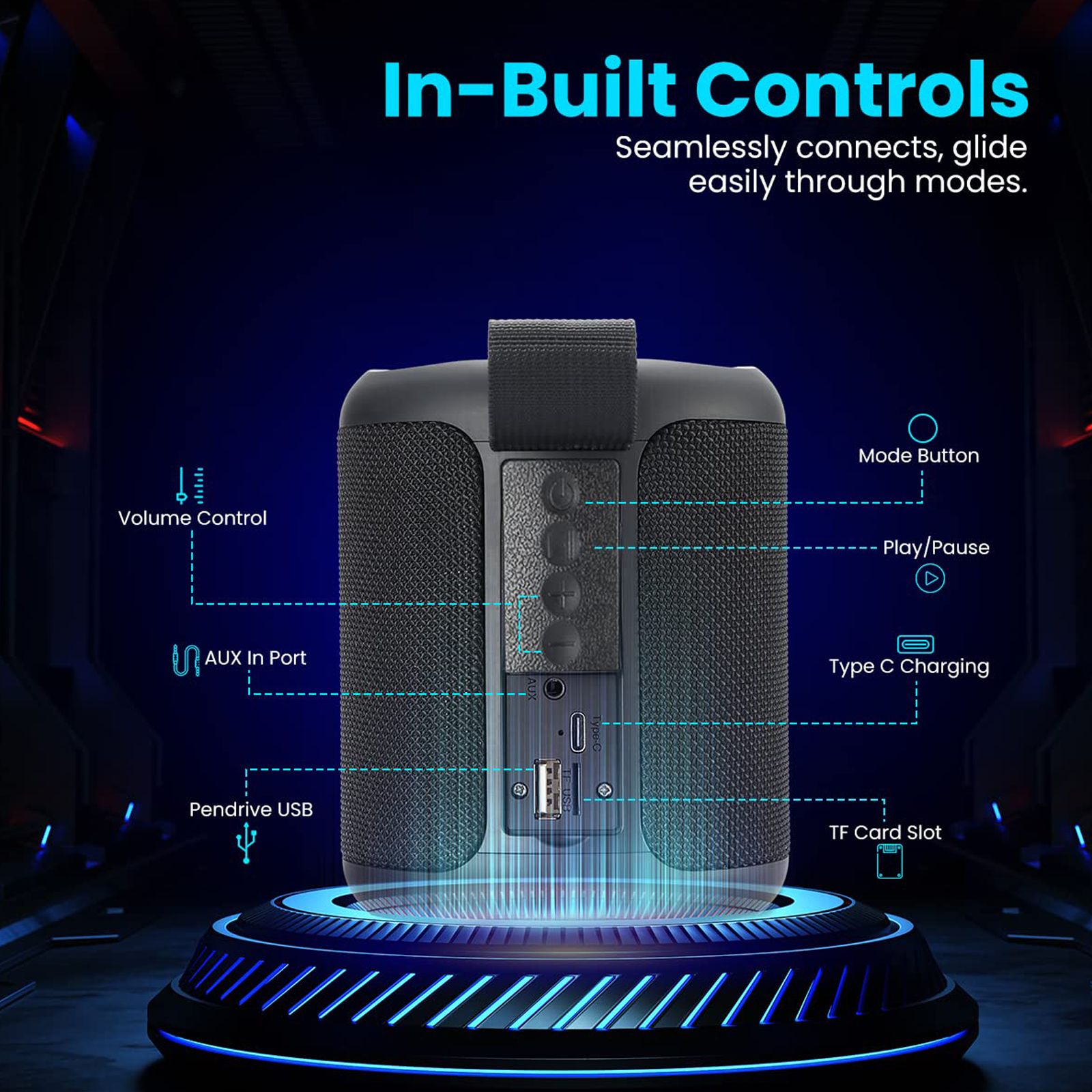 PORTRONICS SoundDrum P 20W Portable Bluetooth Speaker (Hands Free Calling, Stereo Channel, Black)_10