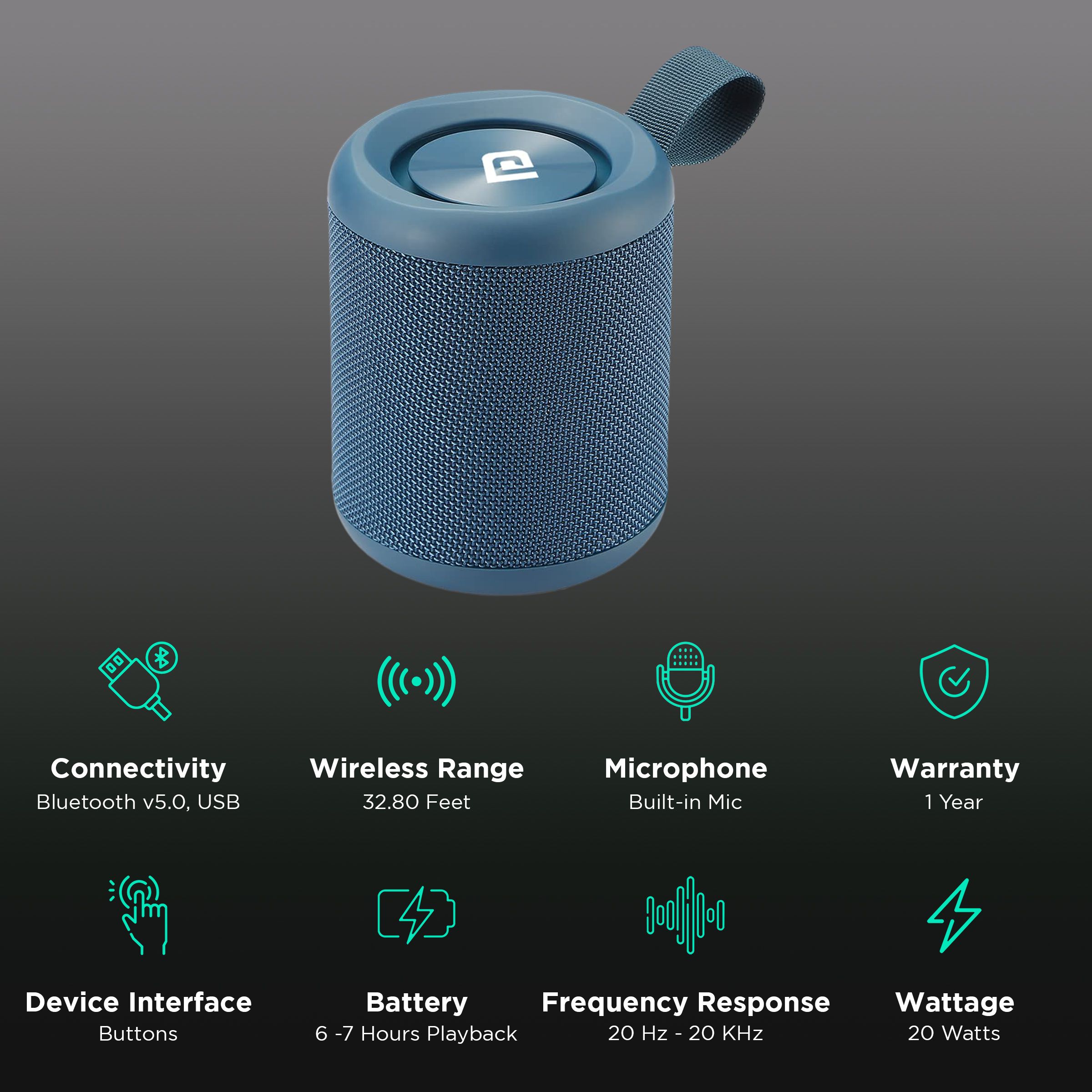 PORTRONICS SoundDrum P 20 Watts Portable Bluetooth Speaker (Multimedia Connectivity, POR-1579, Blue) PORTRONICS SoundDrum P 20 Watts Portable Bluetooth Speaker (Multimedia Connectivity, POR-1579, Blue)_2