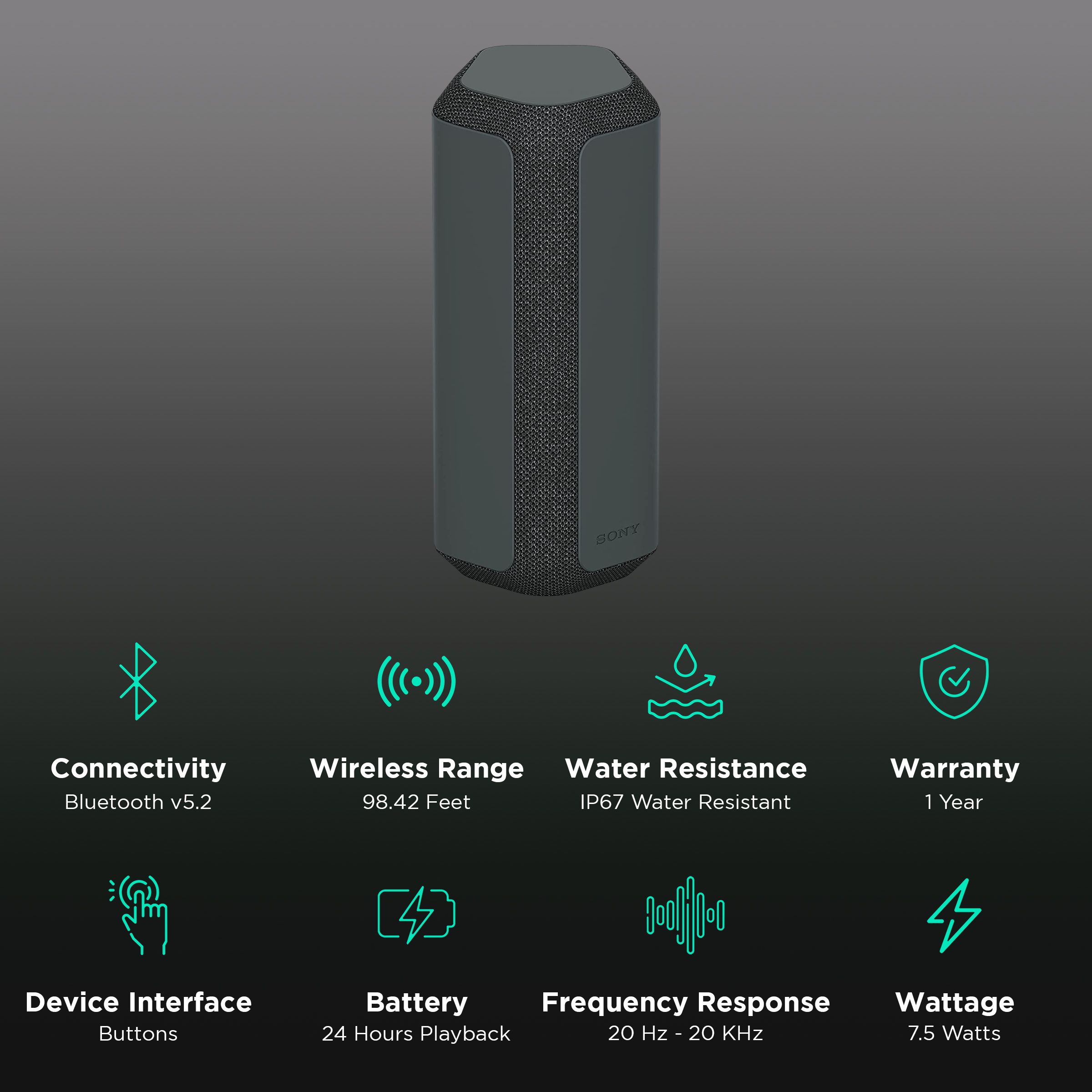 SONY X-Series 7.5W Portable Bluetooth Speaker (IP67 Water Resistant, Gesture Control, 2.0 Channel, Black)_2
