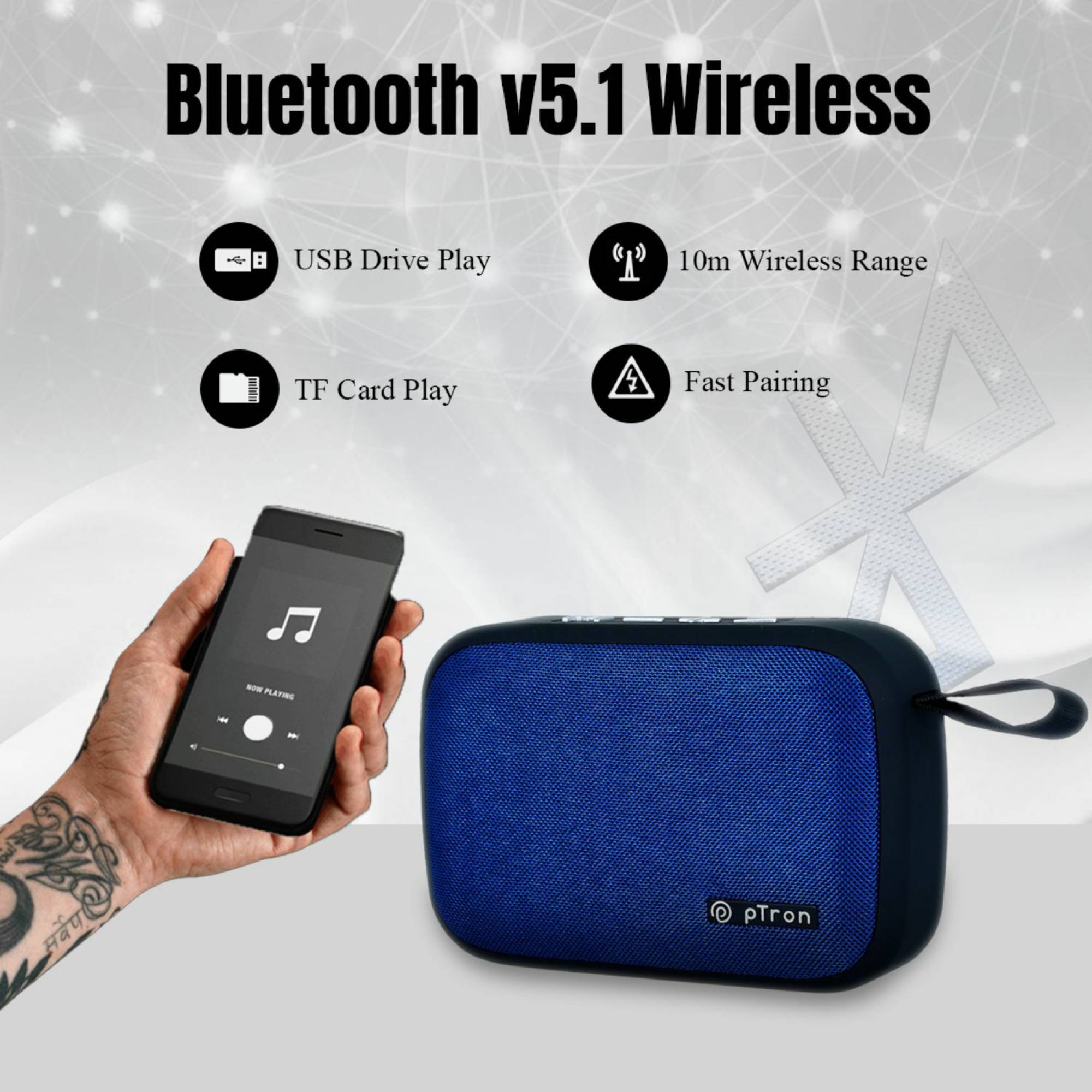 pTron Sonor Evo 5 Watt Portable Bluetooth Speaker (Integrated Music, Call Control, Blue)_6