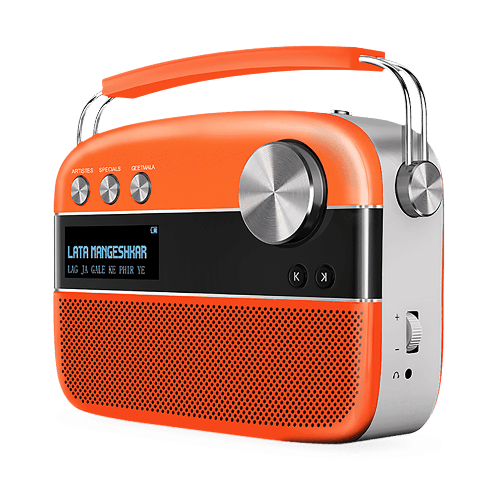 SAREGAMA Carvaan Premium Pop 6W Portable Speaker (Pre-loaded 5000 Evergreen Hindi Songs, 2.0Channel, SC230, Candy Orange)_3
