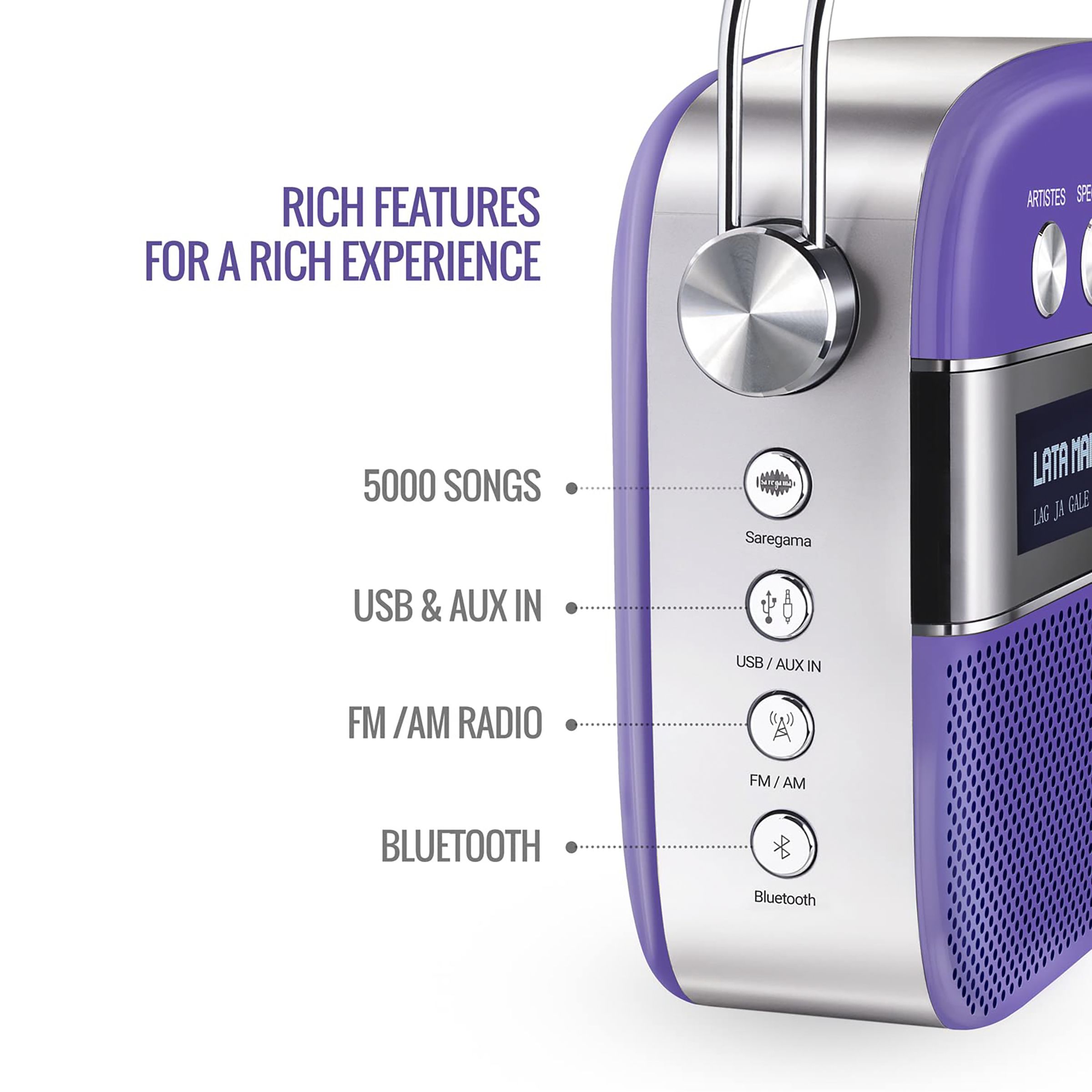 SAREGAMA Carvaan Premium Pop 6W Portable Speaker (Pre-loaded 5000 Evergreen Hindi Songs, 2.0Channel, SC230, Orchid Purple) SAREGAMA Carvaan Premium Pop 6W Portable Speaker (Pre-loaded 5000 Evergreen Hindi Songs, 2.0Channel, SC230, Orchid Purple)_10