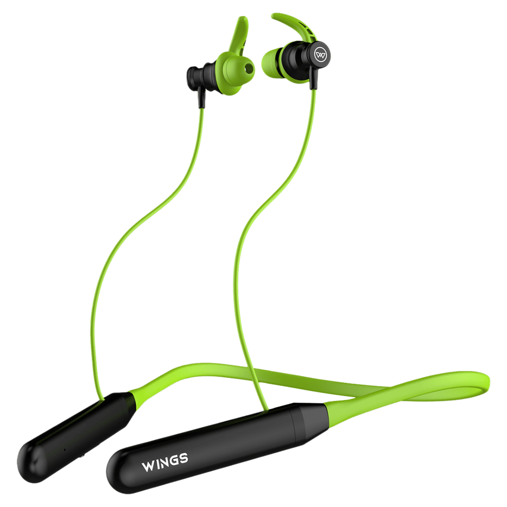 WINGS Phantom 110 Neckband with Environmental Noise Cancellation (IPX5 Water Resistant, 20 Hours of Playtime, Green) WINGS Phantom 110 Neckband with Environmental Noise Cancellation (IPX5 Water Resistant, 20 Hours of Playtime, Green)_1