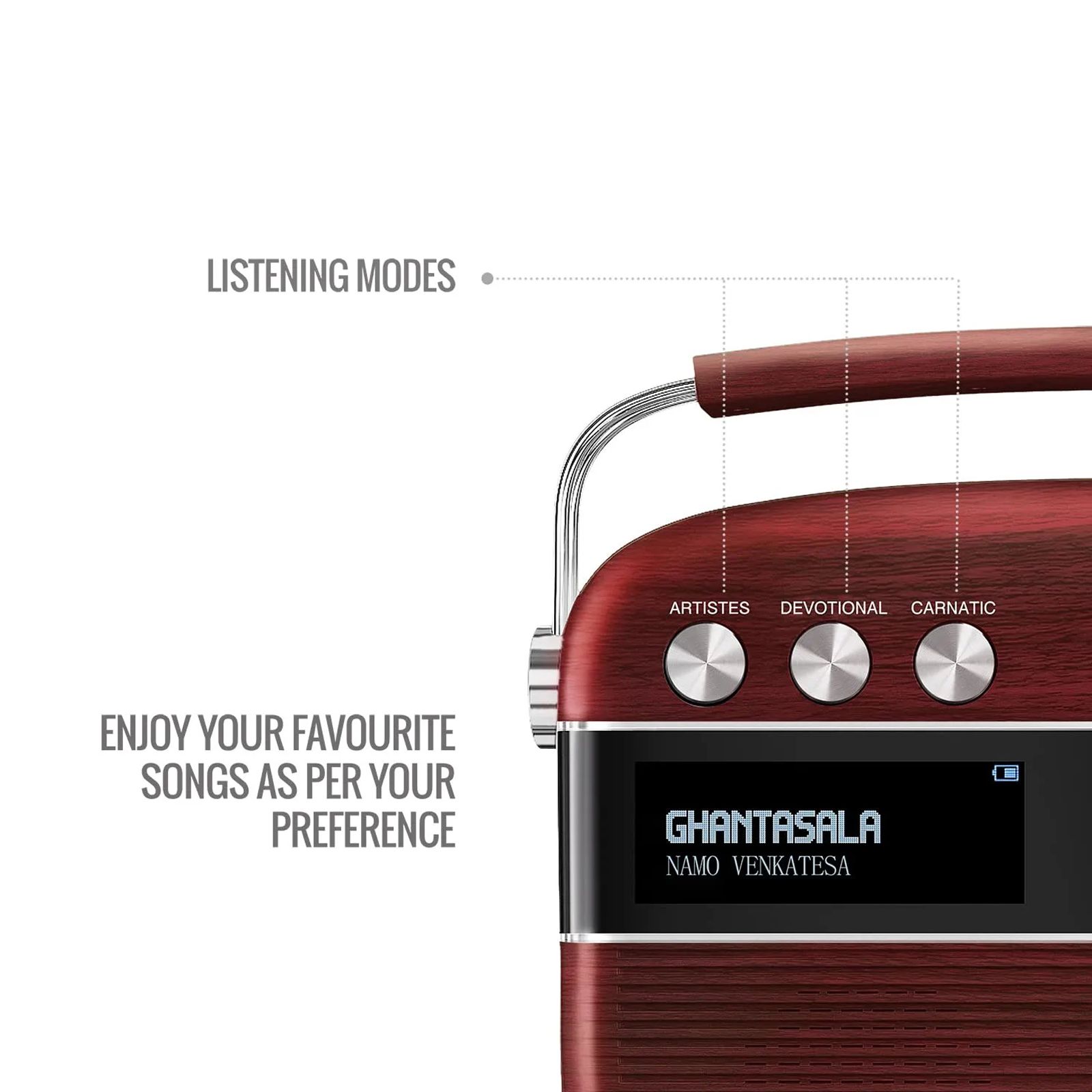 SAREGAMA Carvaan Telugu Music Player (50 Plus Dedicated Stations, SC03, Cherrywood Red)_9