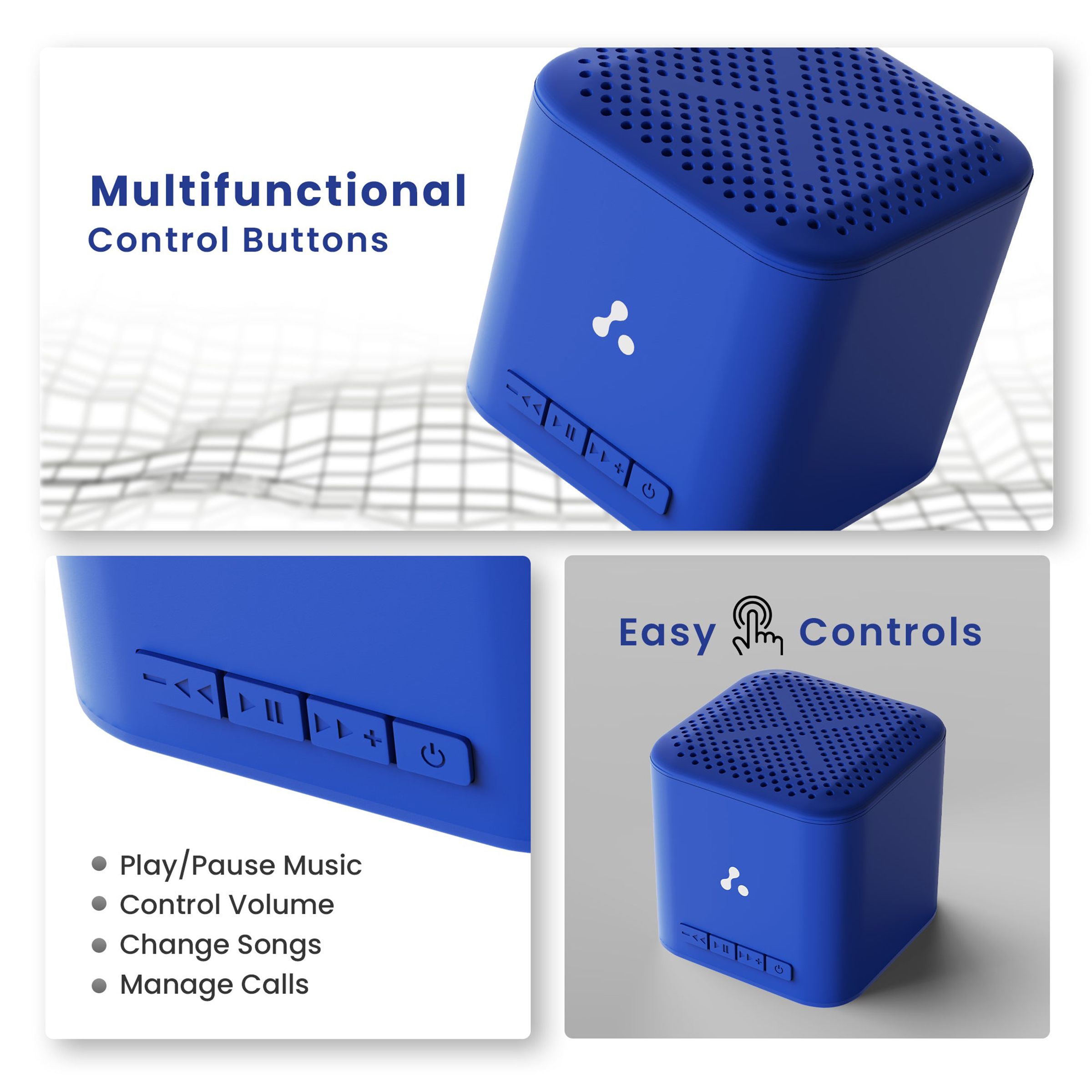 ambrane Evoke Cube Plus 5W Portable Bluetooth Speaker (12 Hours Playback Time, Blue)_4