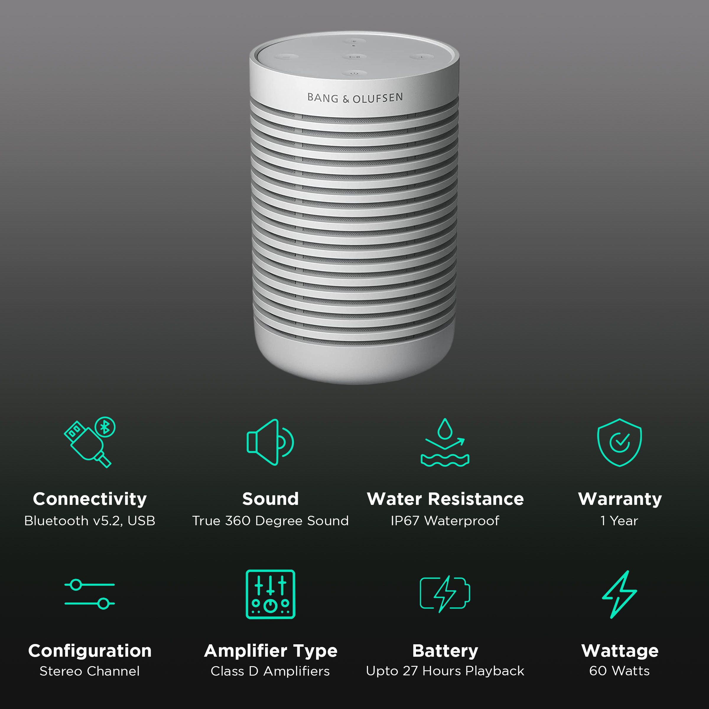 Bang & Olufsen Beosound Explore 60W Portable Bluetooth Speaker (IP67 Waterproof, True360 Sound, Stereo Channel, Grey Mist)_2