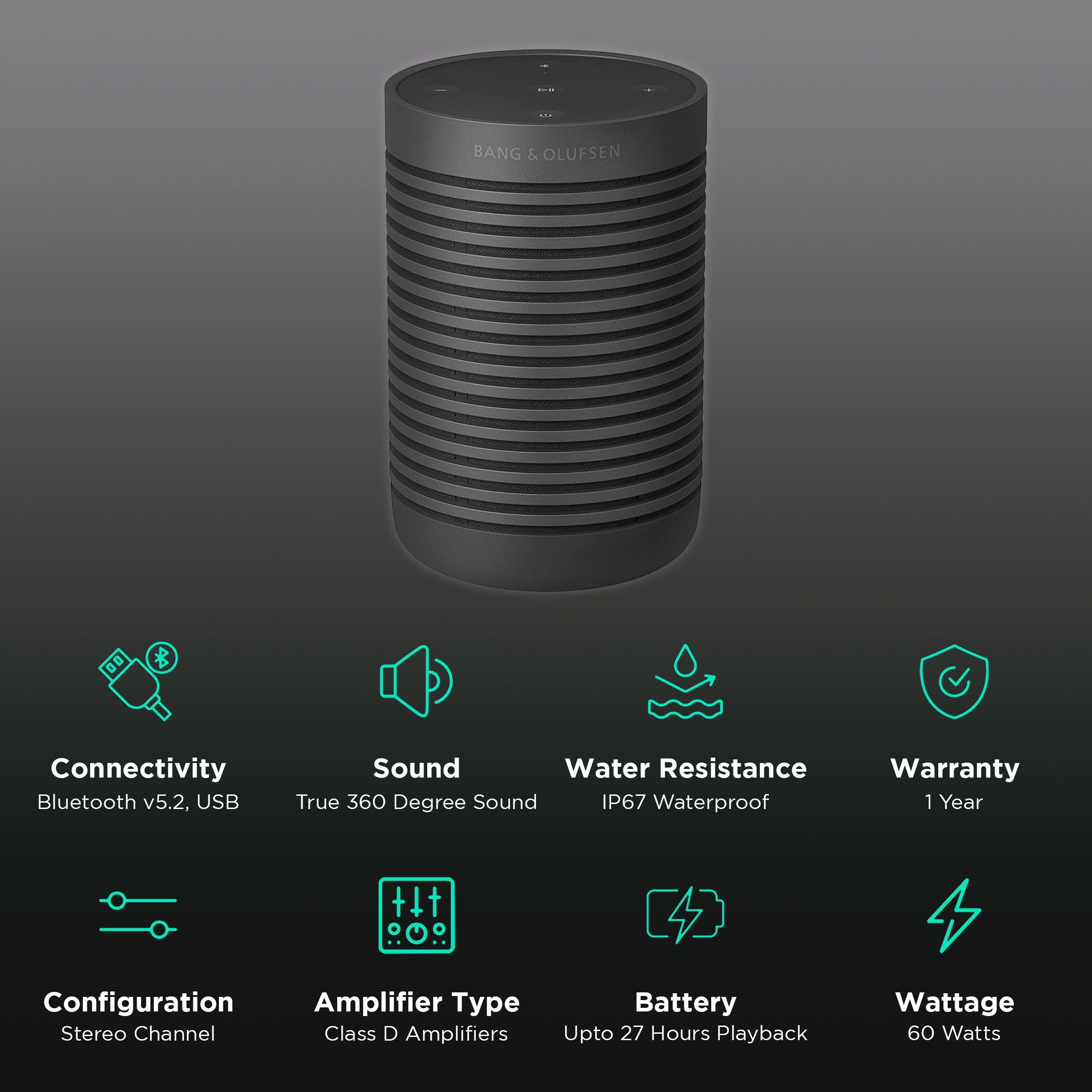 Bang & Olufsen Beosound Explore 60W Portable Bluetooth Speaker (IP67 Waterproof, True360 Sound, Stereo Channel, Black Anthracite) Bang & Olufsen Beosound Explore 60W Portable Bluetooth Speaker (IP67 Waterproof, True360 Sound, Stereo Channel, Black Anthracite)_2