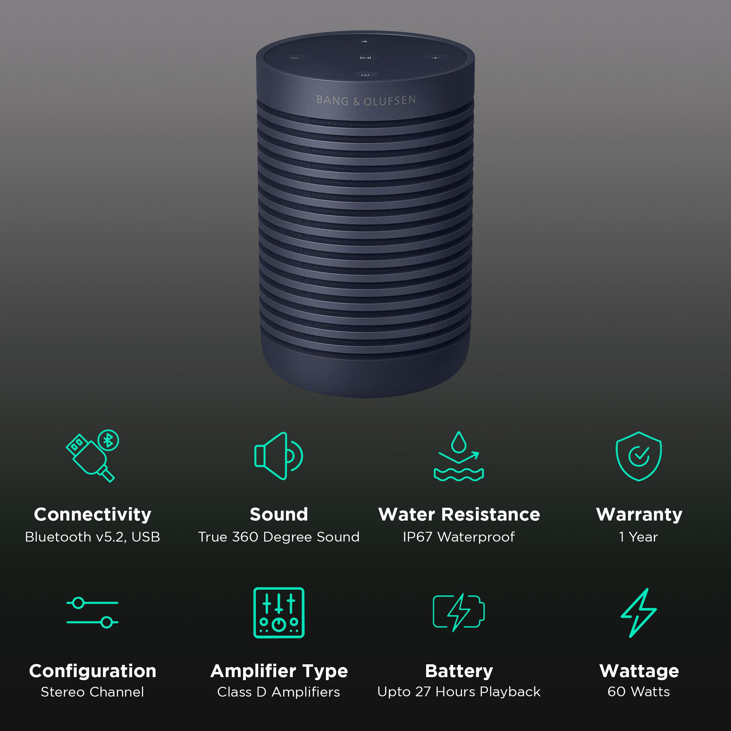 Bang & Olufsen Beosound Explore 60W Portable Bluetooth Speaker (IP67 Waterproof, True360 Sound, Stereo Channel, Navy) Bang & Olufsen Beosound Explore 60W Portable Bluetooth Speaker (IP67 Waterproof, True360 Sound, Stereo Channel, Navy)_2