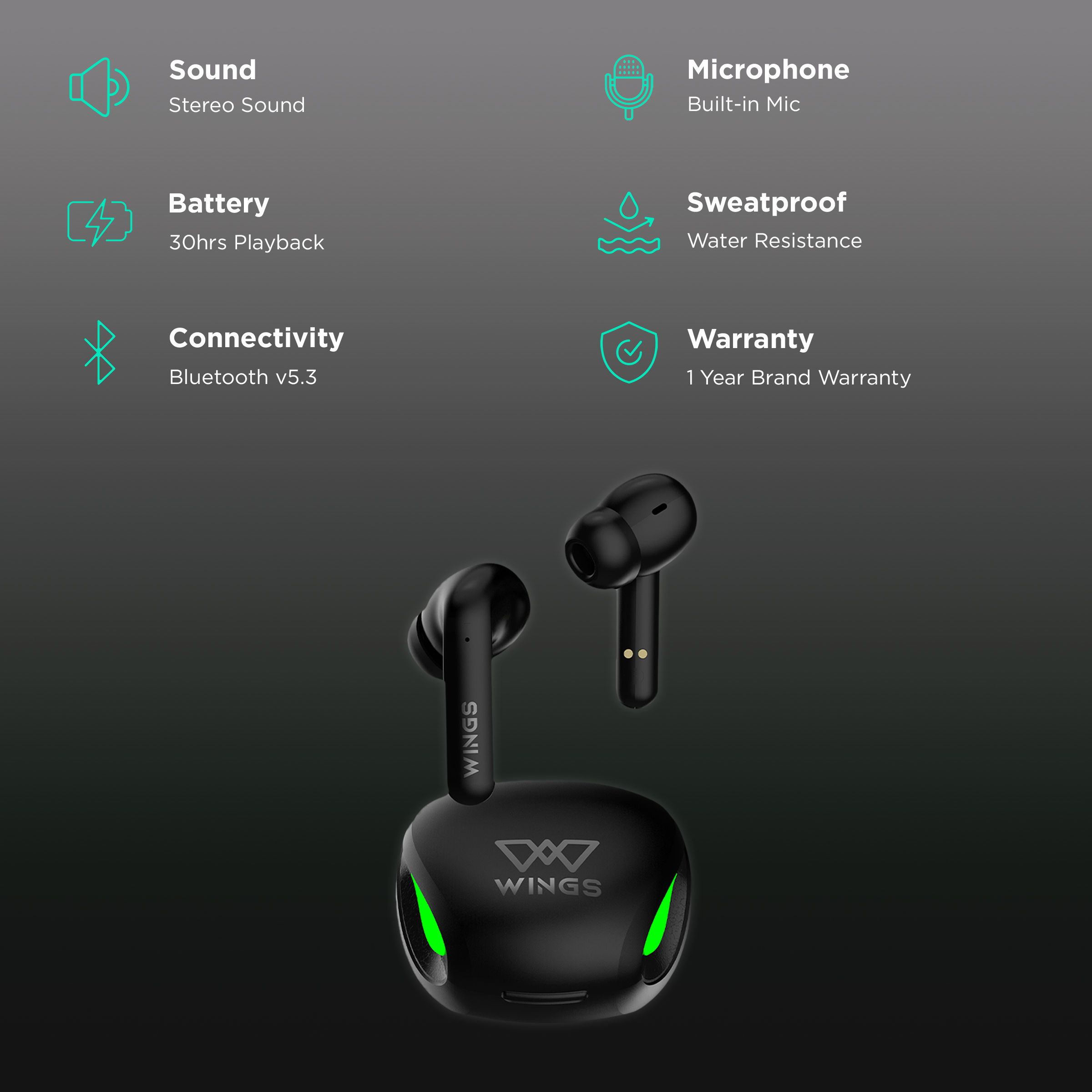 WINGS Phantom 700 TWS Earbuds with Surrounding Noise Suppression (IPX5 Water Resistant, 40ms Low Latency Mode, Black) WINGS Phantom 700 TWS Earbuds with Surrounding Noise Suppression (IPX5 Water Resistant, 40ms Low Latency Mode, Black)_2