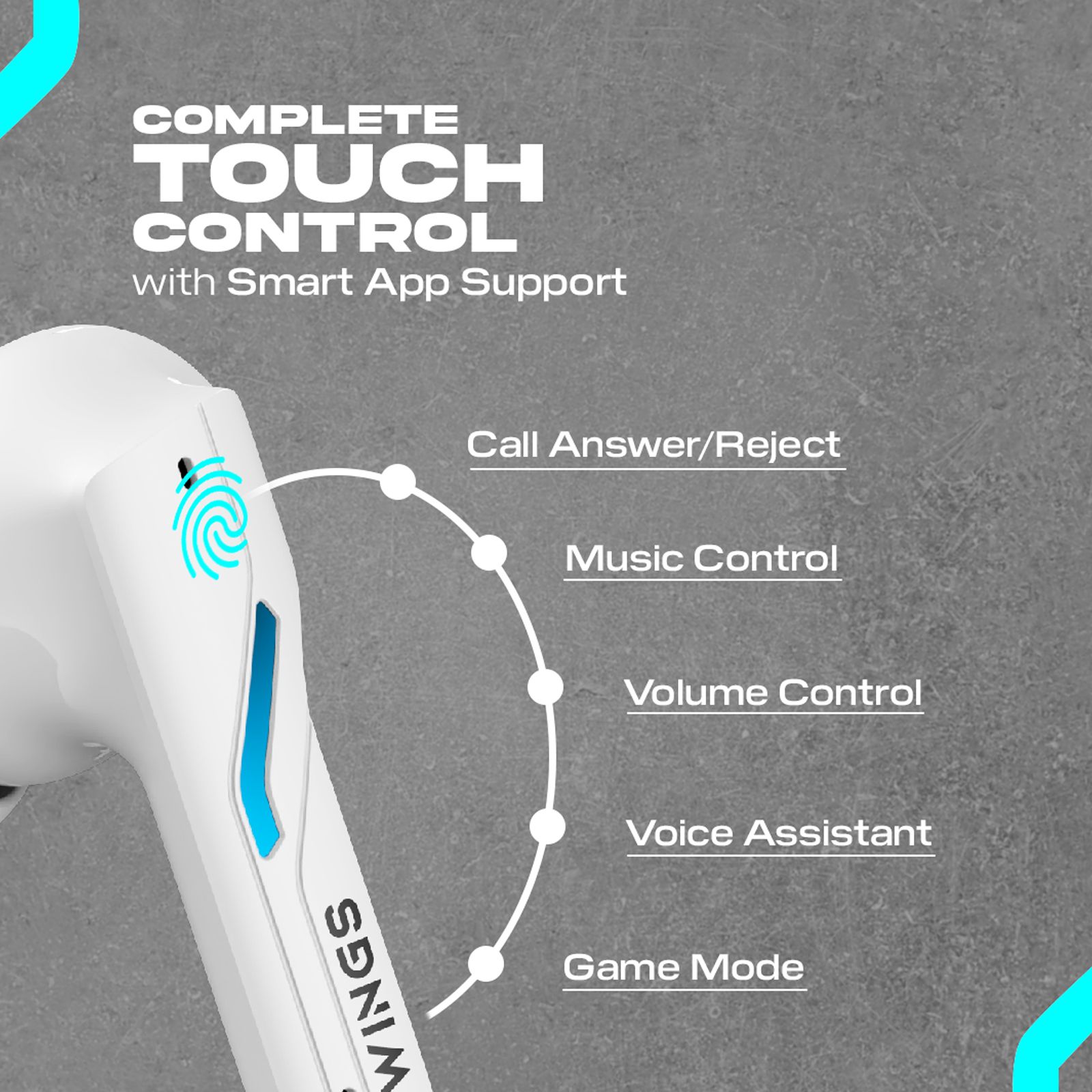 WINGS Phantom 850 TWS Earbuds with Environmental Noise Cancellation (IPX5 Water Resistant, 40ms Ultra Low Latency, White)_11