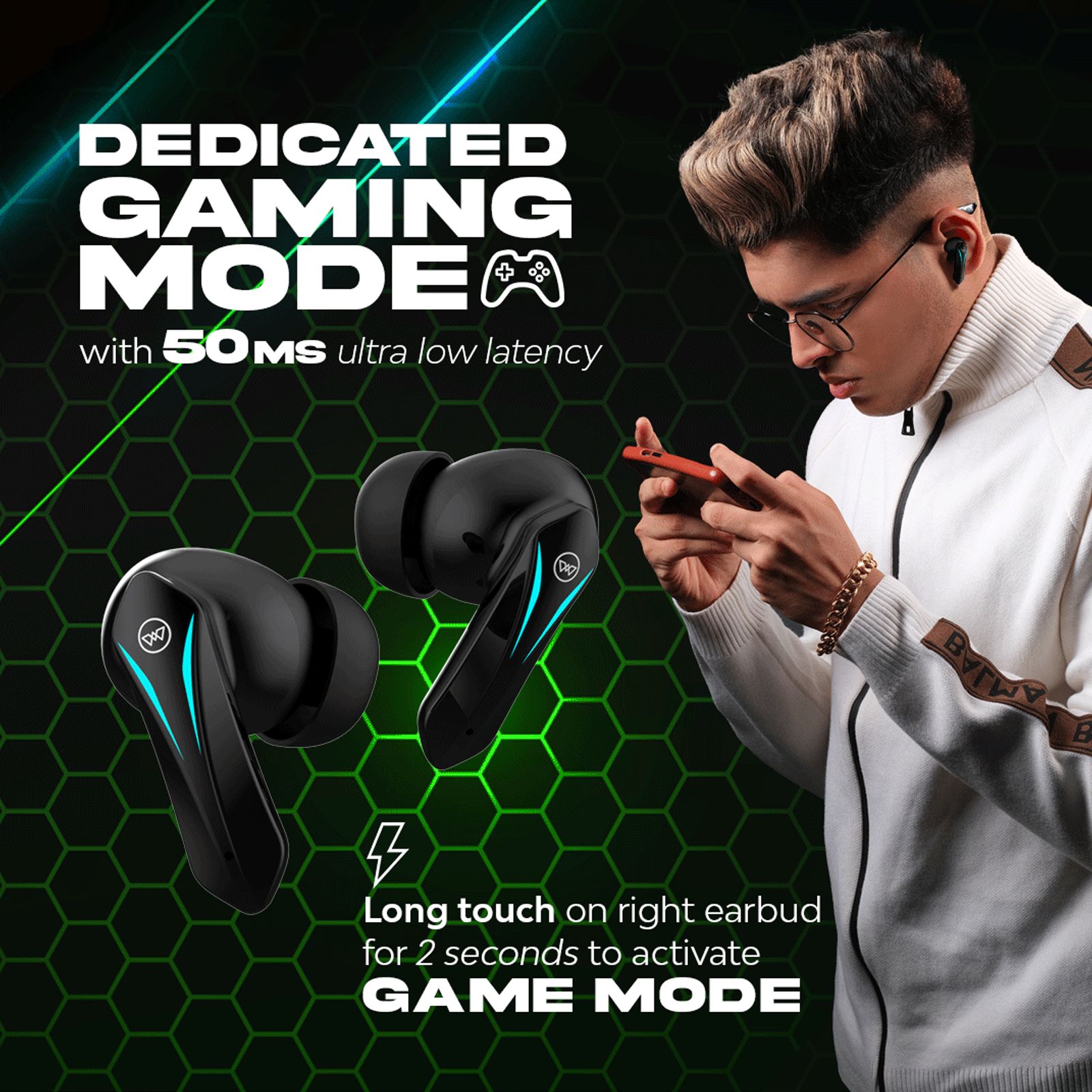 WINGS Phantom 550 TWS Earbuds with Environmental Noise Cancellation (IPX5 Water Resistant, 50ms Ultra Low Latency Game Mode, Black)_9