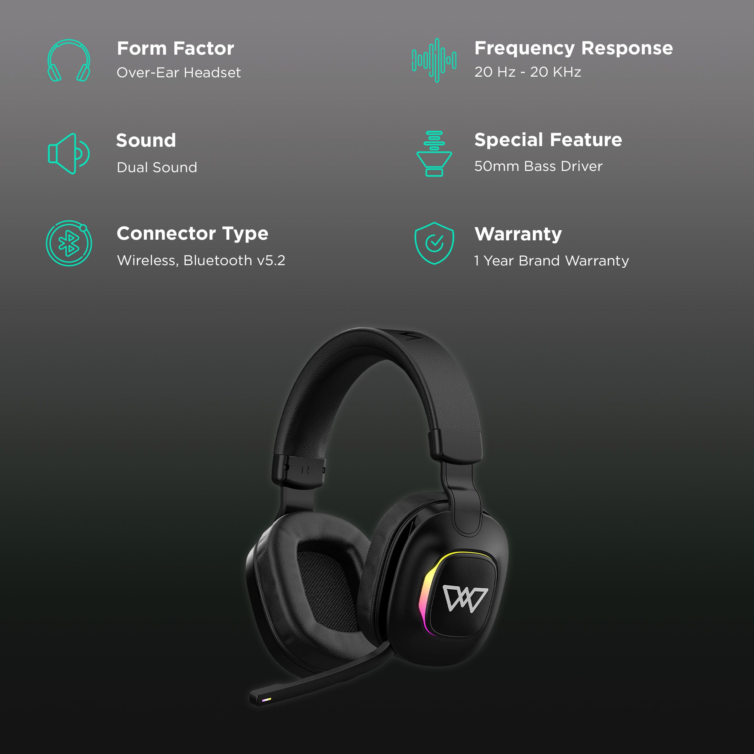 WINGS Vader 350 Bluetooth Gaming Headphone with Noise Isolation (Deep Bass with Surround Effect, Over Ear, Saber Black) WINGS Vader 350 Bluetooth Gaming Headphone with Noise Isolation (Deep Bass with Surround Effect, Over Ear, Saber Black)_2
