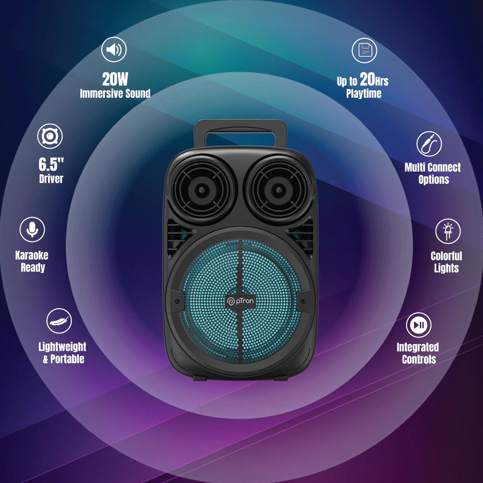 pTron Fusion Stage 20W Bluetooth Party Speaker with Mic (Integrated Controls, Mono Channel, Black) pTron Fusion Stage 20W Bluetooth Party Speaker with Mic (Integrated Controls, Mono Channel, Black)_7