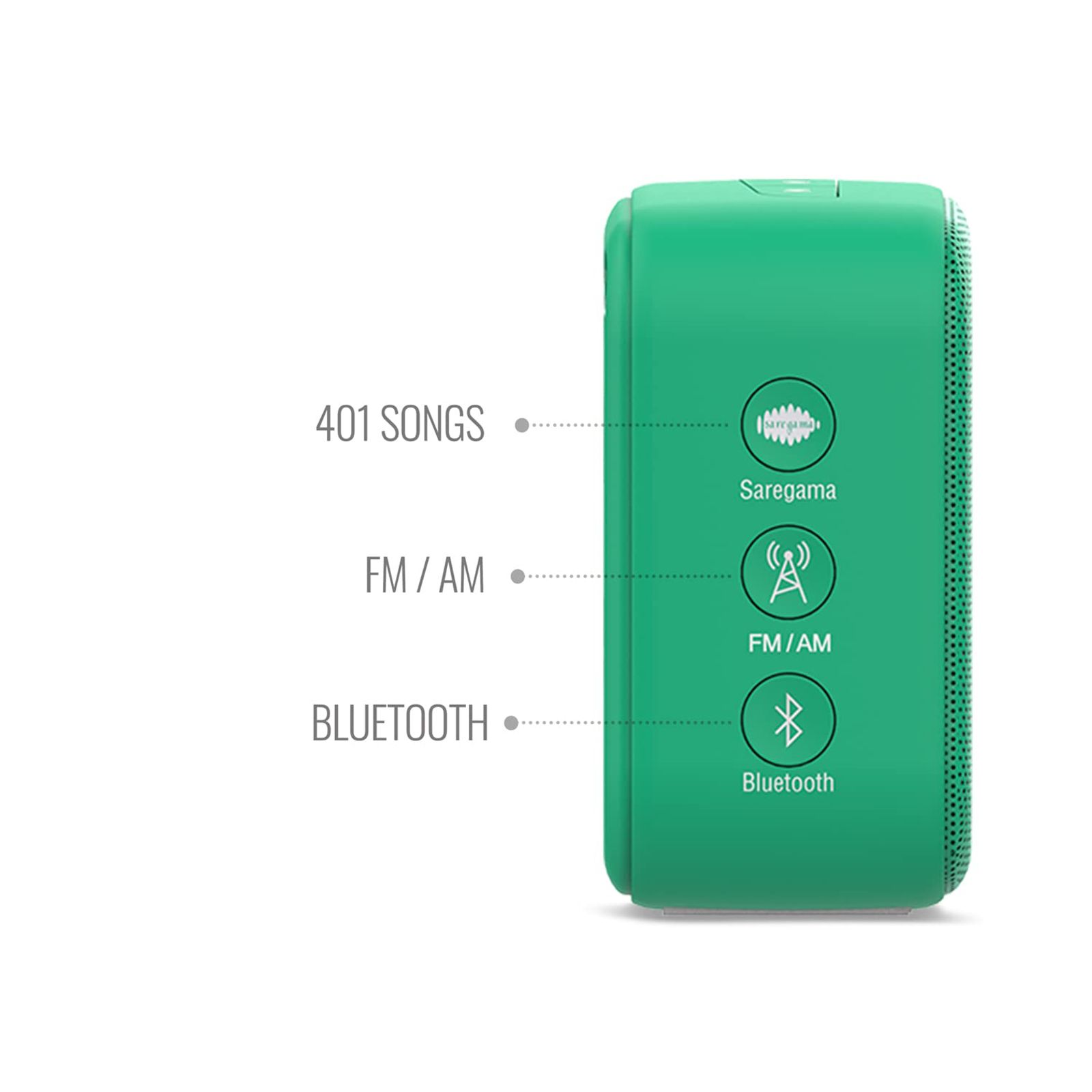 SAREGAMA Carvaan Mini POP 5W Portable Bluetooth Speaker (401 Pre Loaded Retro Songs, Stereo Channel, Forest Green)_7