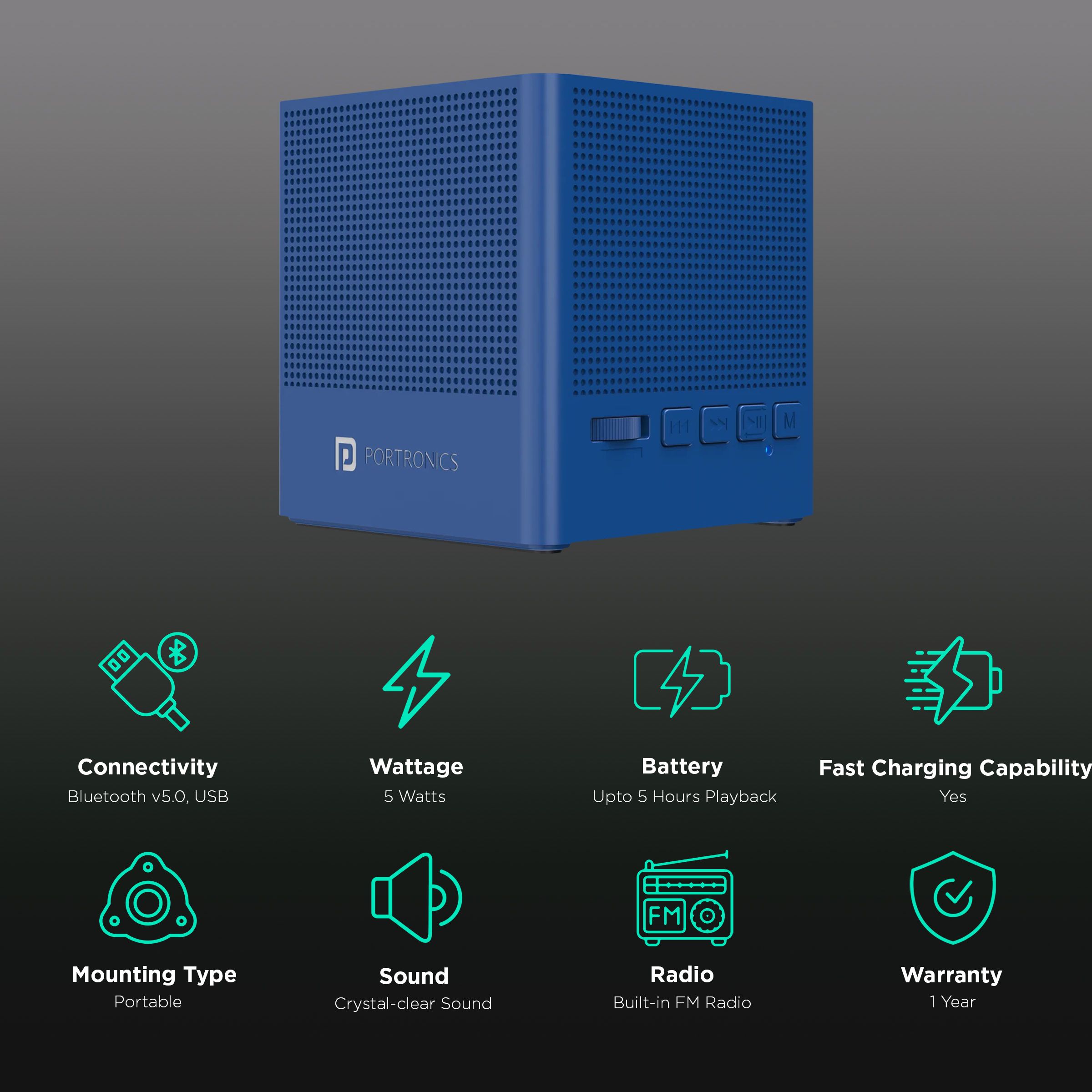 PORTRONICS Bounce 2 5W Portable Bluetooth Speaker (5 Hours Playback Time, Blue) PORTRONICS Bounce 2 5W Portable Bluetooth Speaker (5 Hours Playback Time, Blue)_2