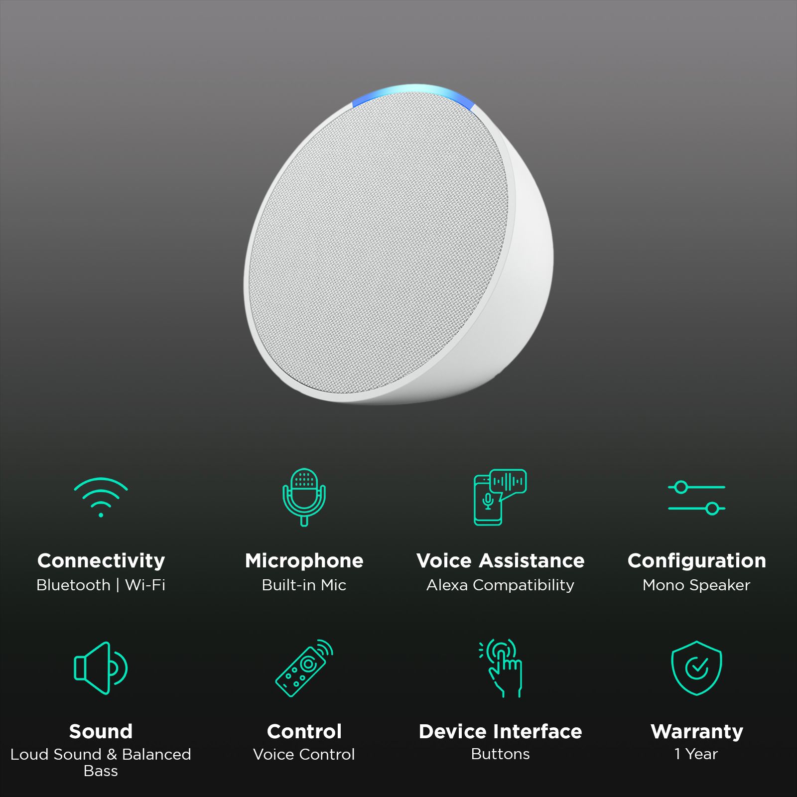 amazon Echo Pop with Built-in Alexa Smart Wi-Fi Speaker (Balanced Bass, White) amazon Echo Pop with Built-in Alexa Smart Wi-Fi Speaker (Balanced Bass, White)_2