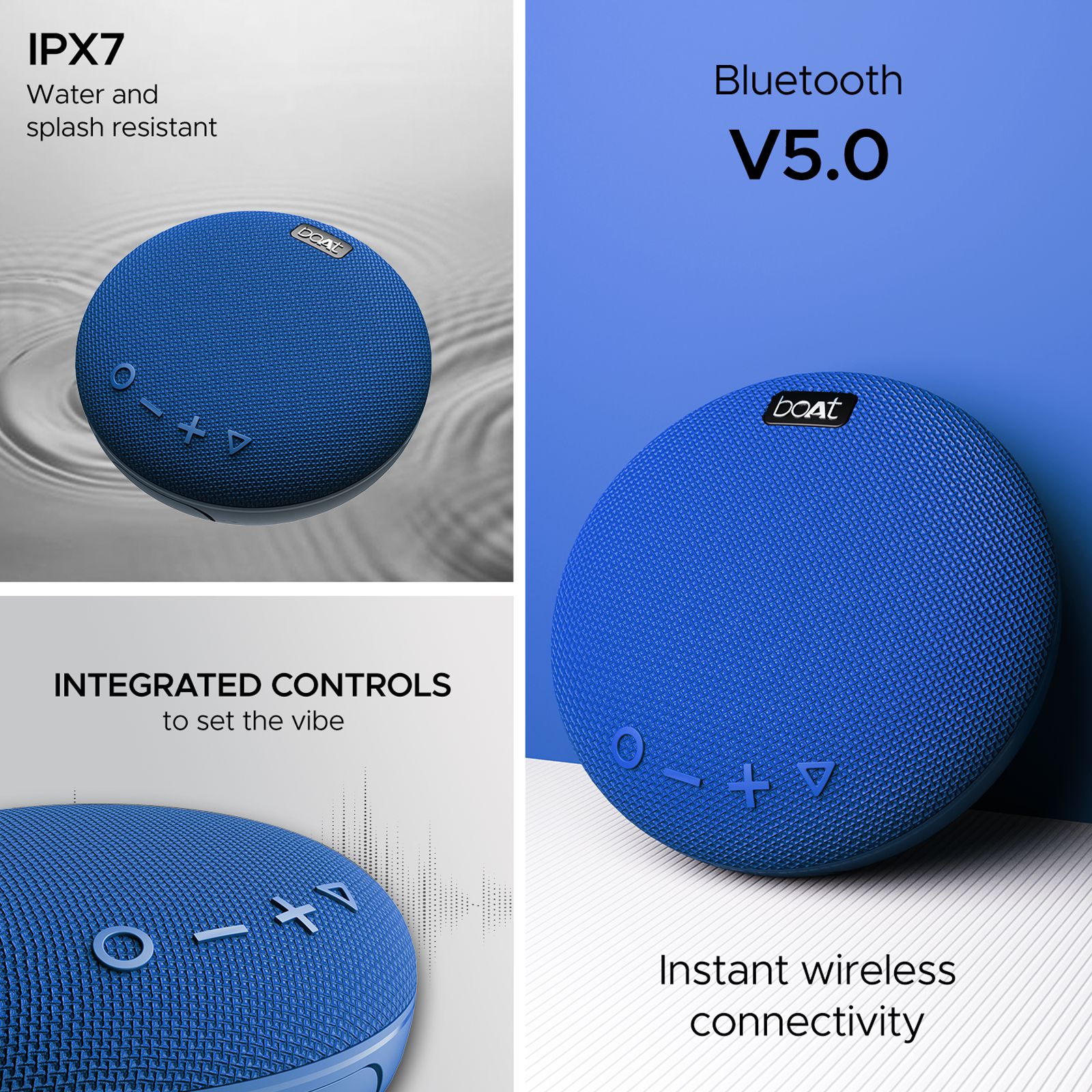 boAt Stone 193 5W Portable Bluetooth Speaker (IPX7 Water Resistant, Type - C Charging, Classic Blue)_7