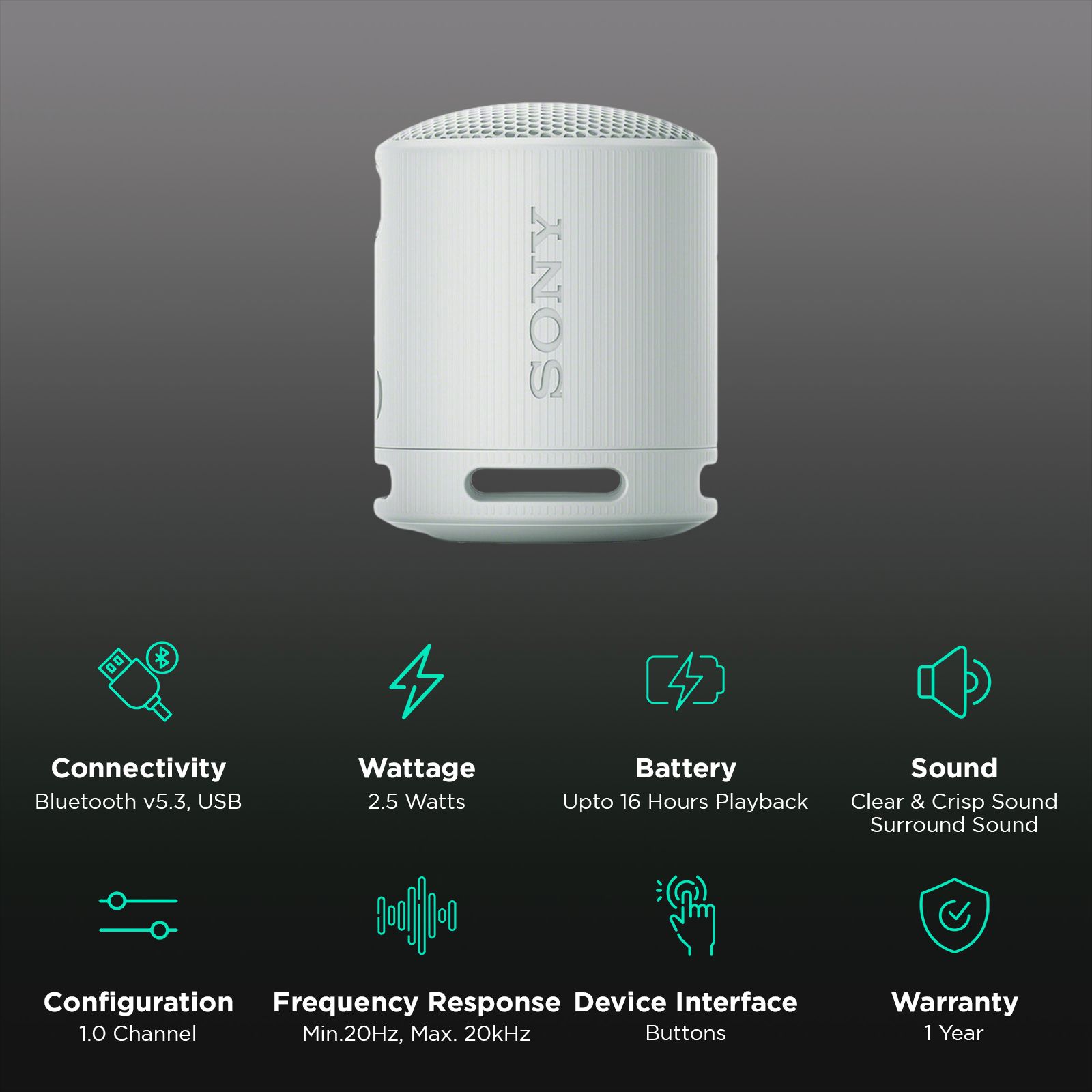 SONY SRS-XB100 2.5W Portable Bluetooth Speaker (IP67 Waterproof, 1.0 Channel, Light Grey) SONY SRS-XB100 2.5W Portable Bluetooth Speaker (IP67 Waterproof, 1.0 Channel, Light Grey)_2