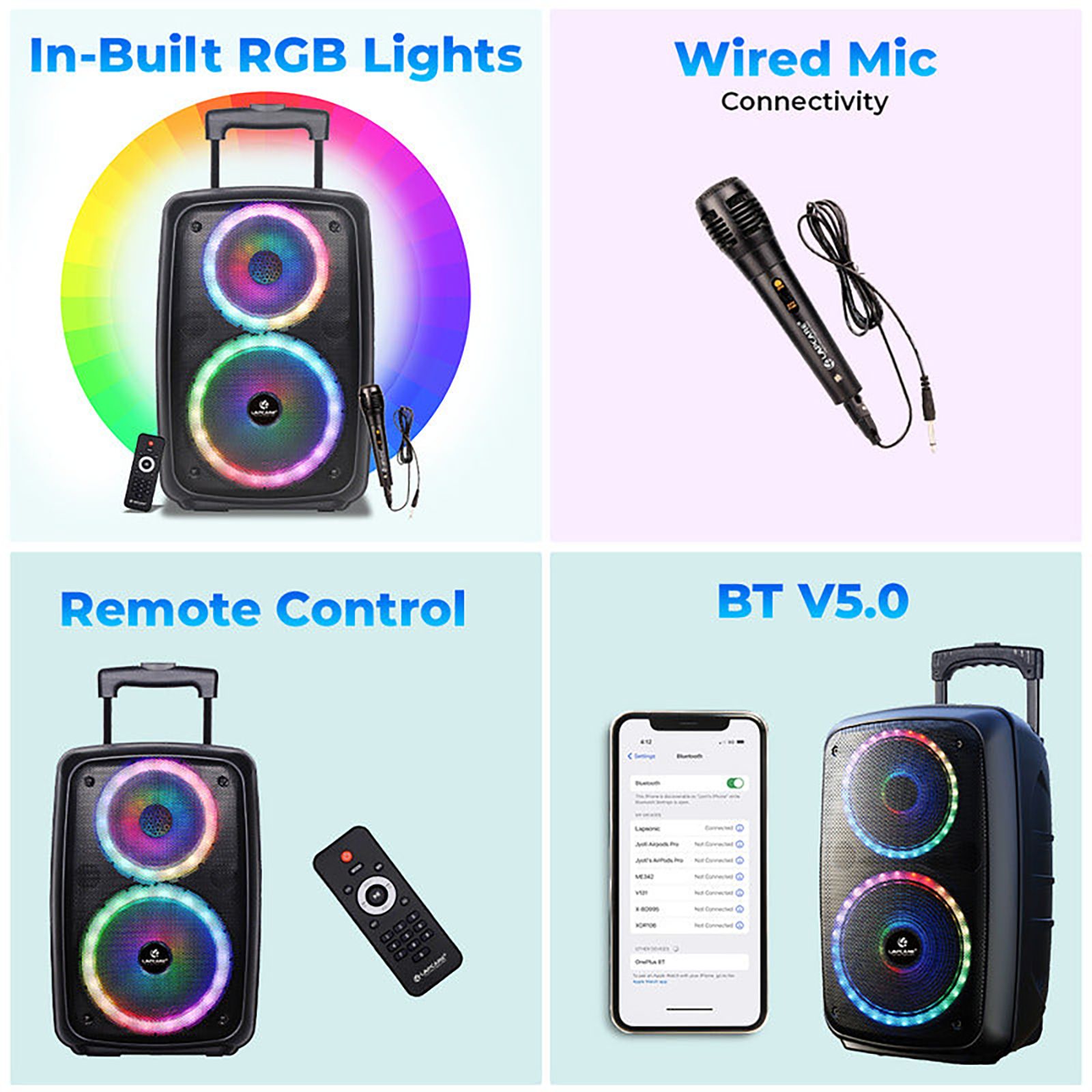 LAPCARE LAPSONIC 30W Bluetooth Party Speaker with Mic (Built-in FM Radio, Stereo Channel, Black) LAPCARE LAPSONIC 30W Bluetooth Party Speaker with Mic (Built-in FM Radio, Stereo Channel, Black)_8