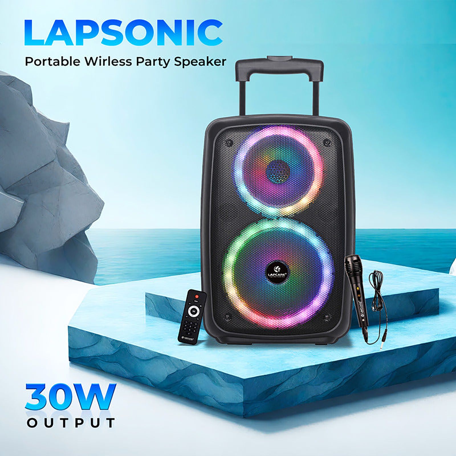 LAPCARE LAPSONIC 30W Bluetooth Party Speaker with Mic (Built-in FM Radio, Stereo Channel, Black) LAPCARE LAPSONIC 30W Bluetooth Party Speaker with Mic (Built-in FM Radio, Stereo Channel, Black)_5