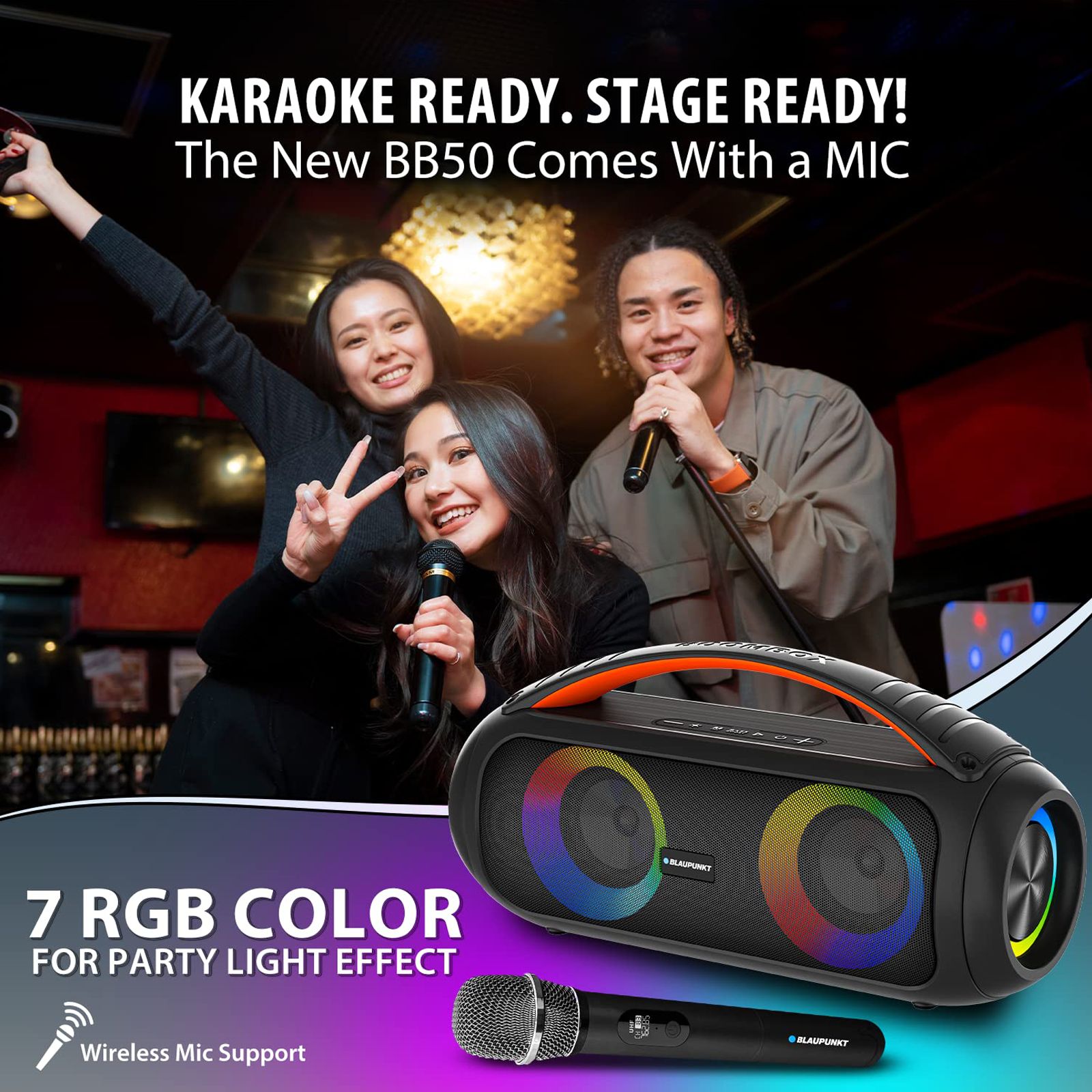Blaupunkt Atomik BB50 50W Bluetooth Party Speaker with Mic (Dual Passive Radiators, Stereo Channel, Black) Blaupunkt Atomik BB50 50W Bluetooth Party Speaker with Mic (Dual Passive Radiators, Stereo Channel, Black)_6
