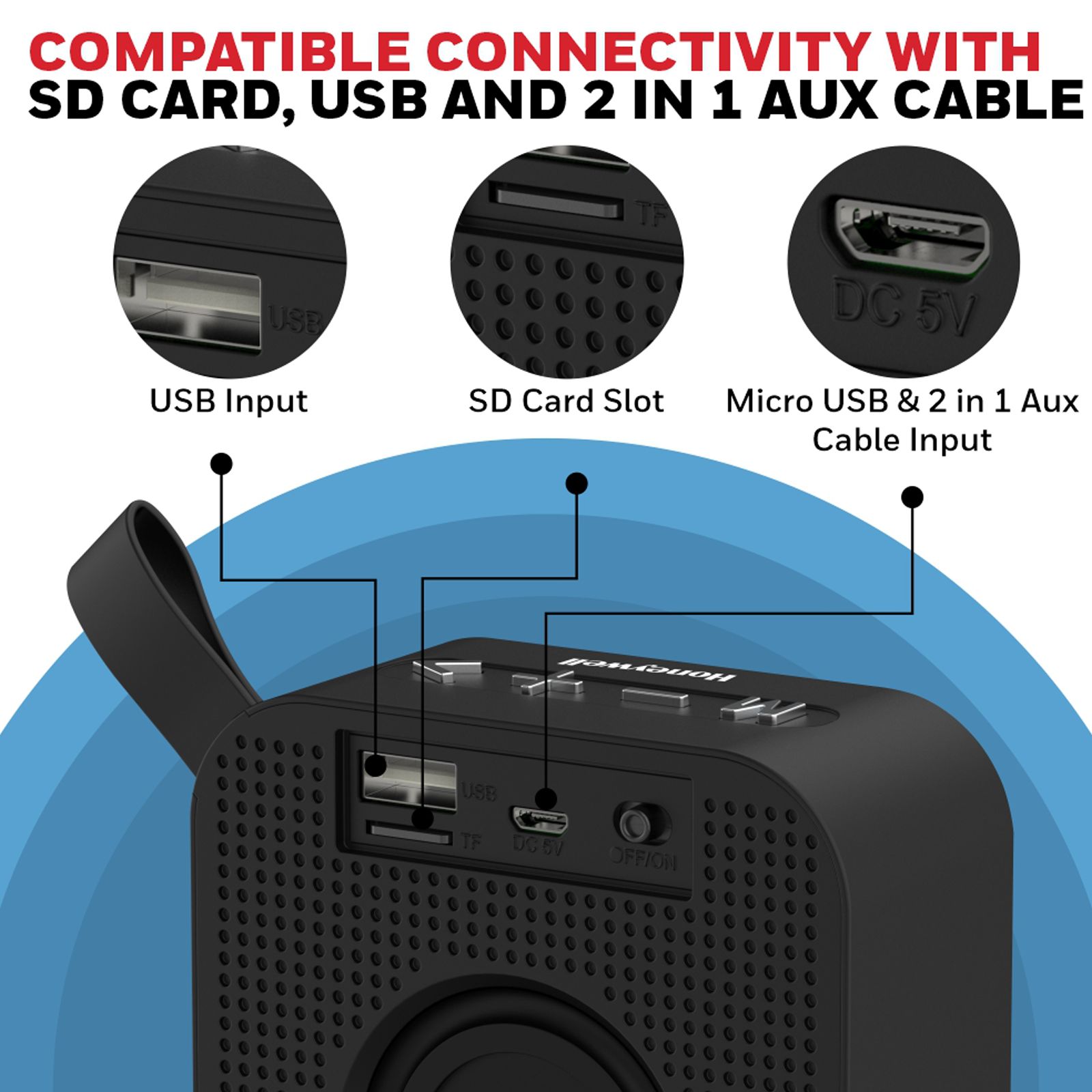 Honeywell Moxie V100 3W Portable Bluetooth Speaker (IPX4 Water Resistant, Stereo Sound, 2.1 Channel, Blue) Honeywell Moxie V100 3W Portable Bluetooth Speaker (IPX4 Water Resistant, Stereo Sound, 2.1 Channel, Blue)_3
