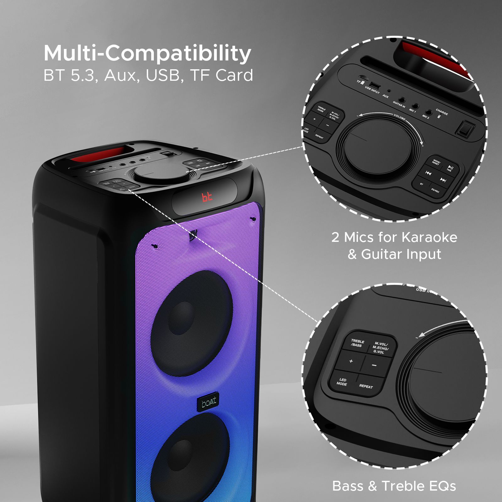 boAt Party Pal 400 160W Portable Bluetooth Speaker (Treble EQ Modes, 1.0 Channel, Black)_12