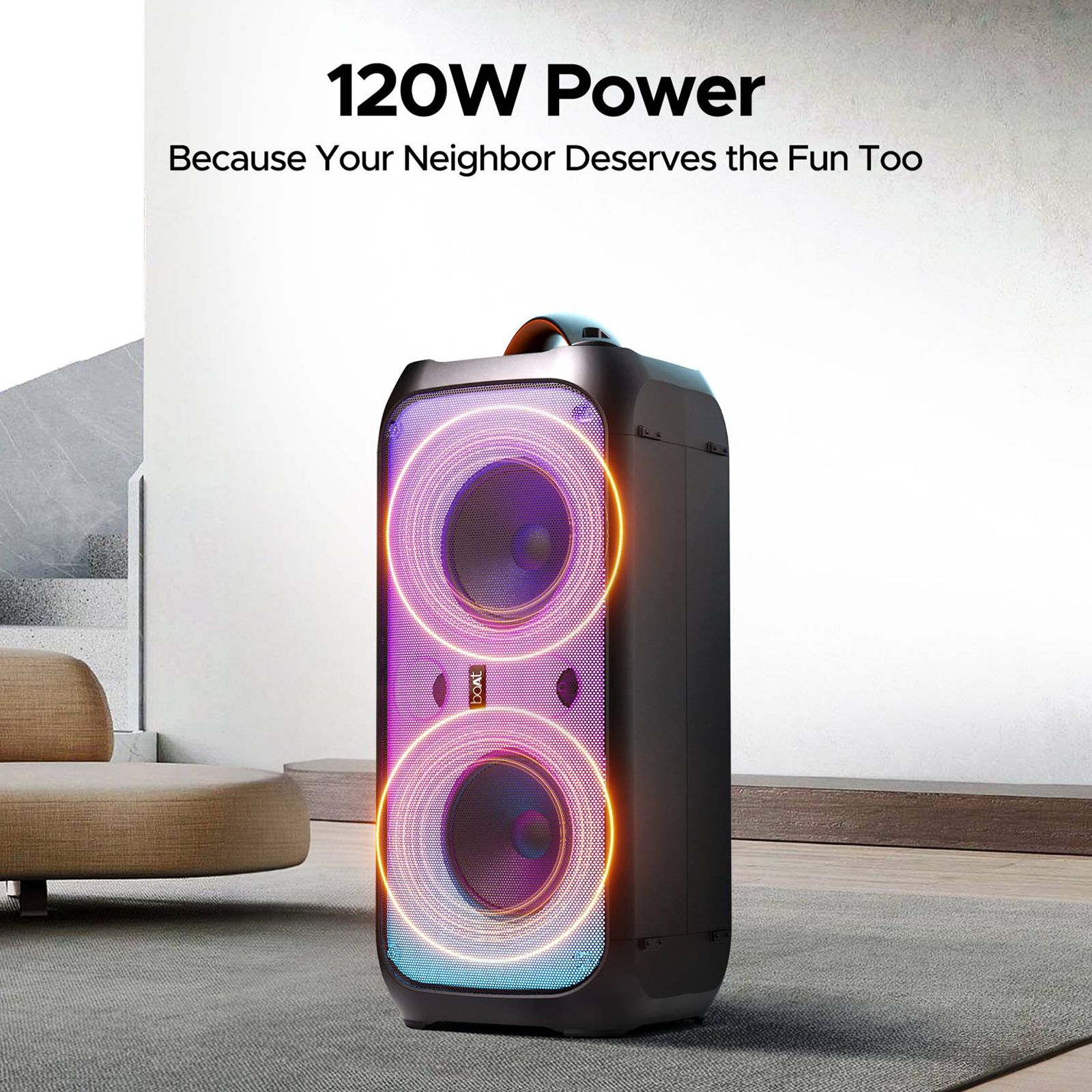 boAt Party Pal 300 120W Bluetooth Party Speaker with Mic (Bass & Treble EQs, Mono Channel, Premium Black) boAt Party Pal 300 120W Bluetooth Party Speaker with Mic (Bass & Treble EQs, Mono Channel, Premium Black)_10