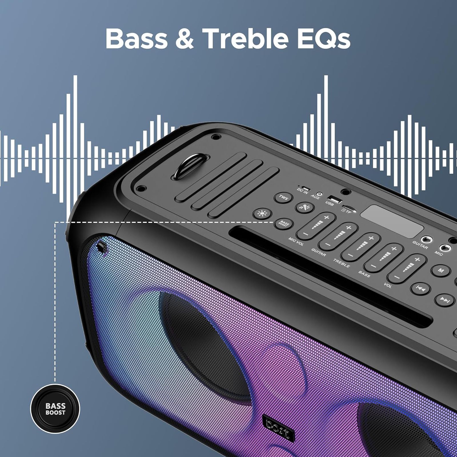 boAt Party Pal 300 120W Bluetooth Party Speaker with Mic (Bass & Treble EQs, Mono Channel, Premium Black) boAt Party Pal 300 120W Bluetooth Party Speaker with Mic (Bass & Treble EQs, Mono Channel, Premium Black)_17