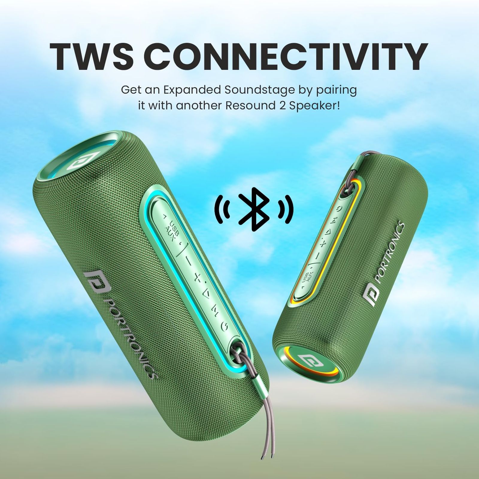 PORTRONICS Resound 2 15W Portable Bluetooth Speaker (IPX5 Water Resistant, 5 Hours Playtime, Green)_6