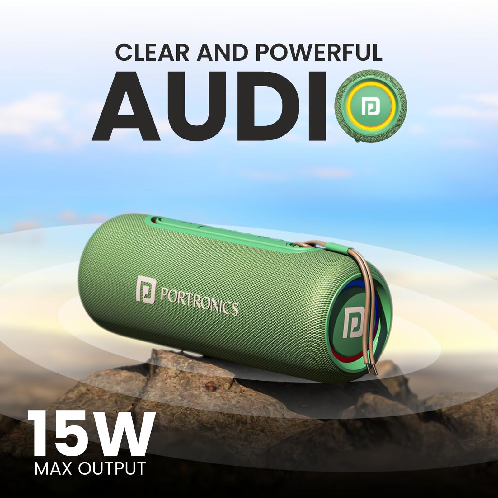 PORTRONICS Resound 2 15W Portable Bluetooth Speaker (IPX5 Water Resistant, 5 Hours Playtime, Green)_8