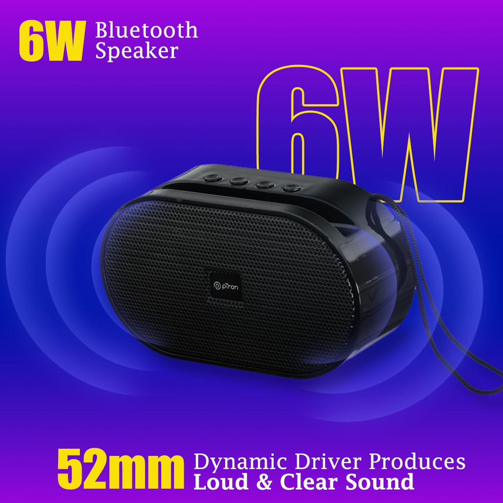 pTron Fusion Hook 6W Portable Bluetooth Speaker (52mm Dynamic Driver, Coal Black)_3