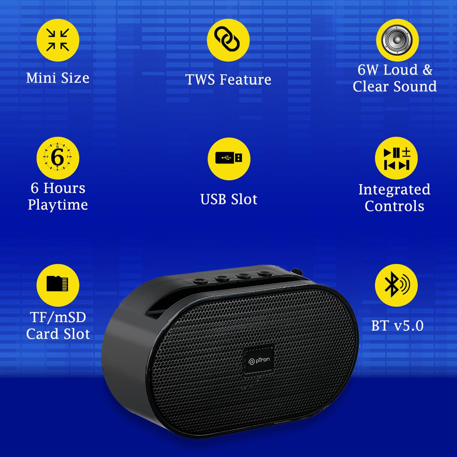 pTron Fusion Hook 6W Portable Bluetooth Speaker (52mm Dynamic Driver, Coal Black)_6