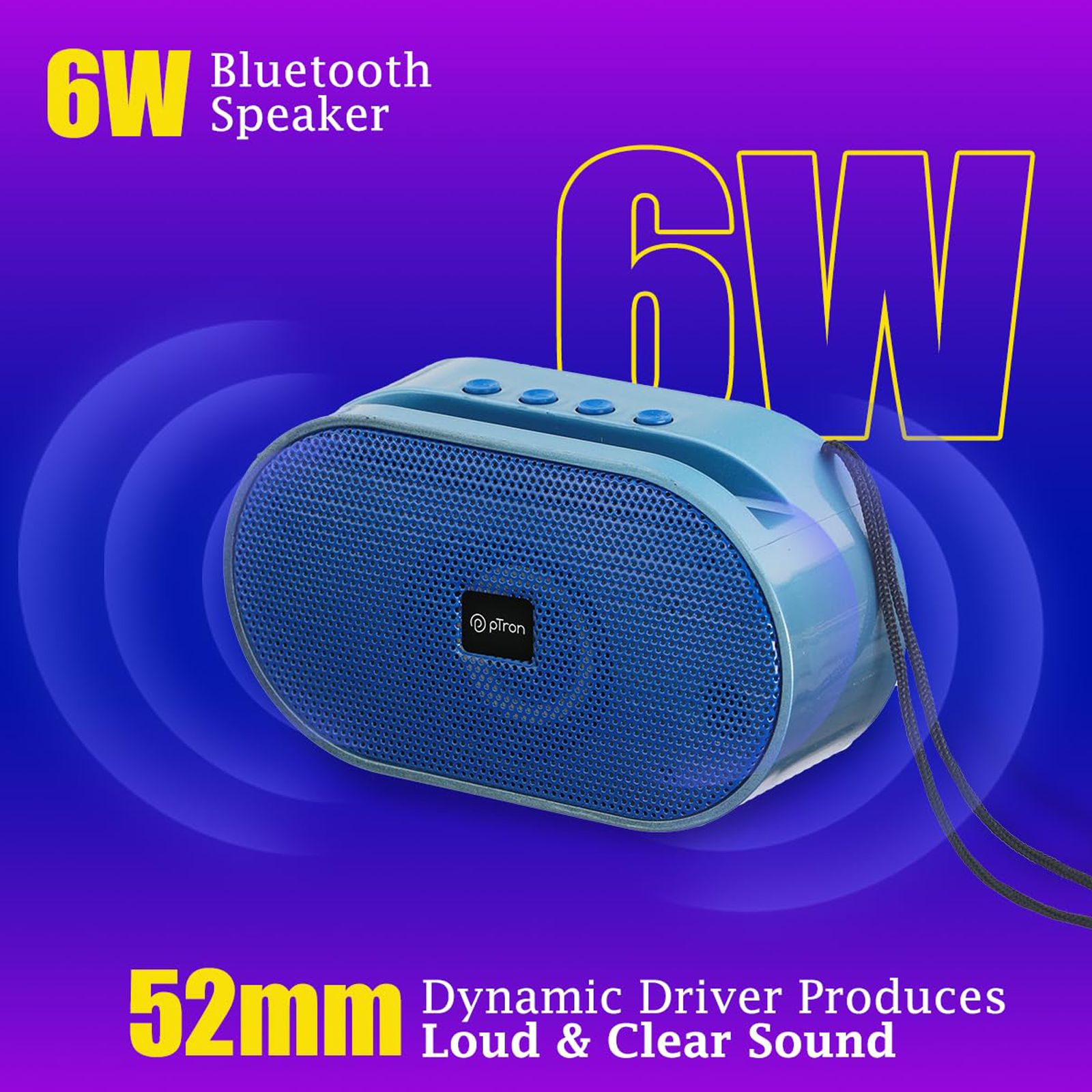 pTron Fusion Hook 6W Portable Bluetooth Speaker (52mm Dynamic Driver, Baby Blue)_3