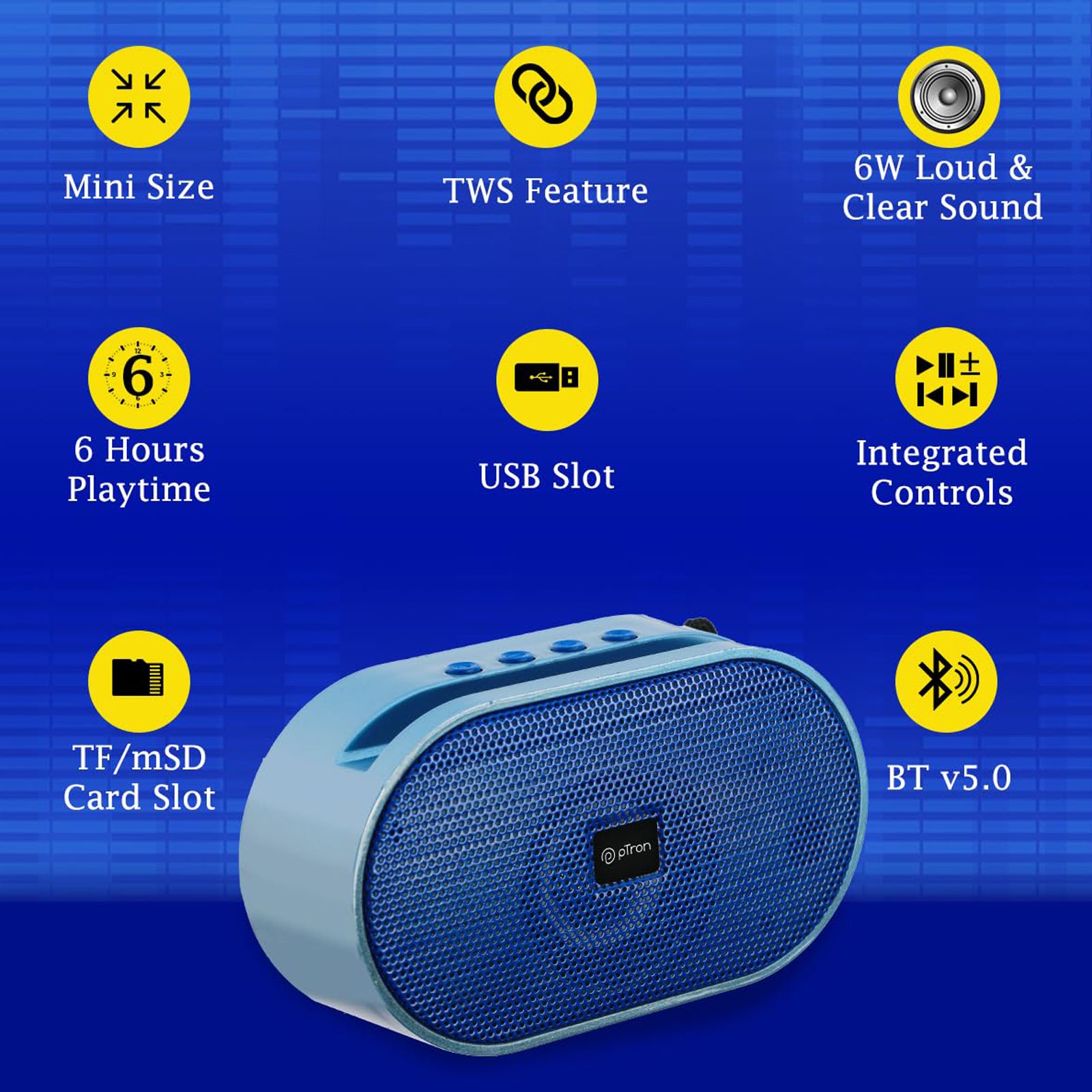 pTron Fusion Hook 6W Portable Bluetooth Speaker (52mm Dynamic Driver, Baby Blue)_6