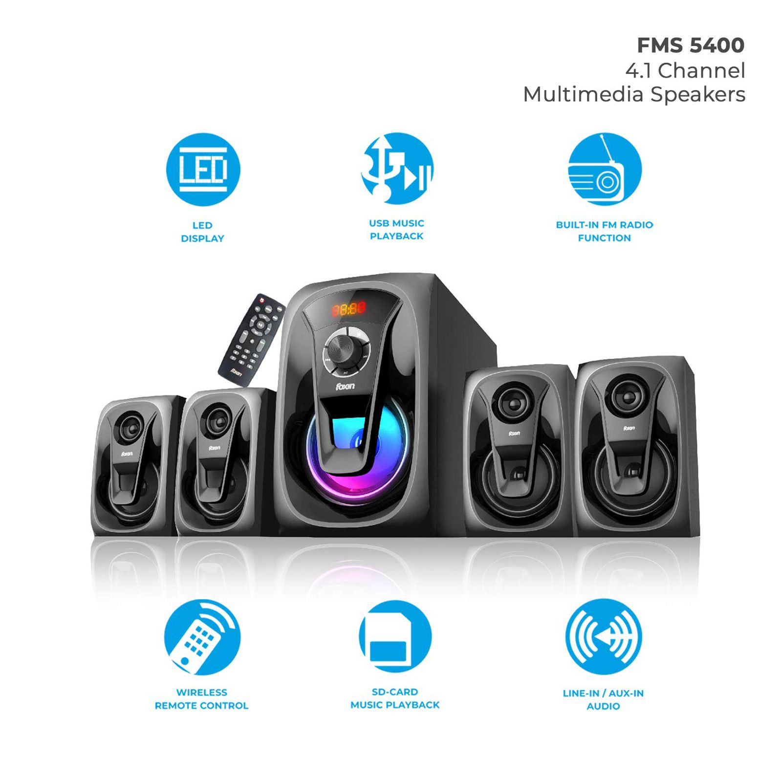 foxin FMS 5400 90W Multimedia Speaker (Bluetooth Connectivity, 4.1 Channel, Black) foxin FMS 5400 90W Multimedia Speaker (Bluetooth Connectivity, 4.1 Channel, Black)_7