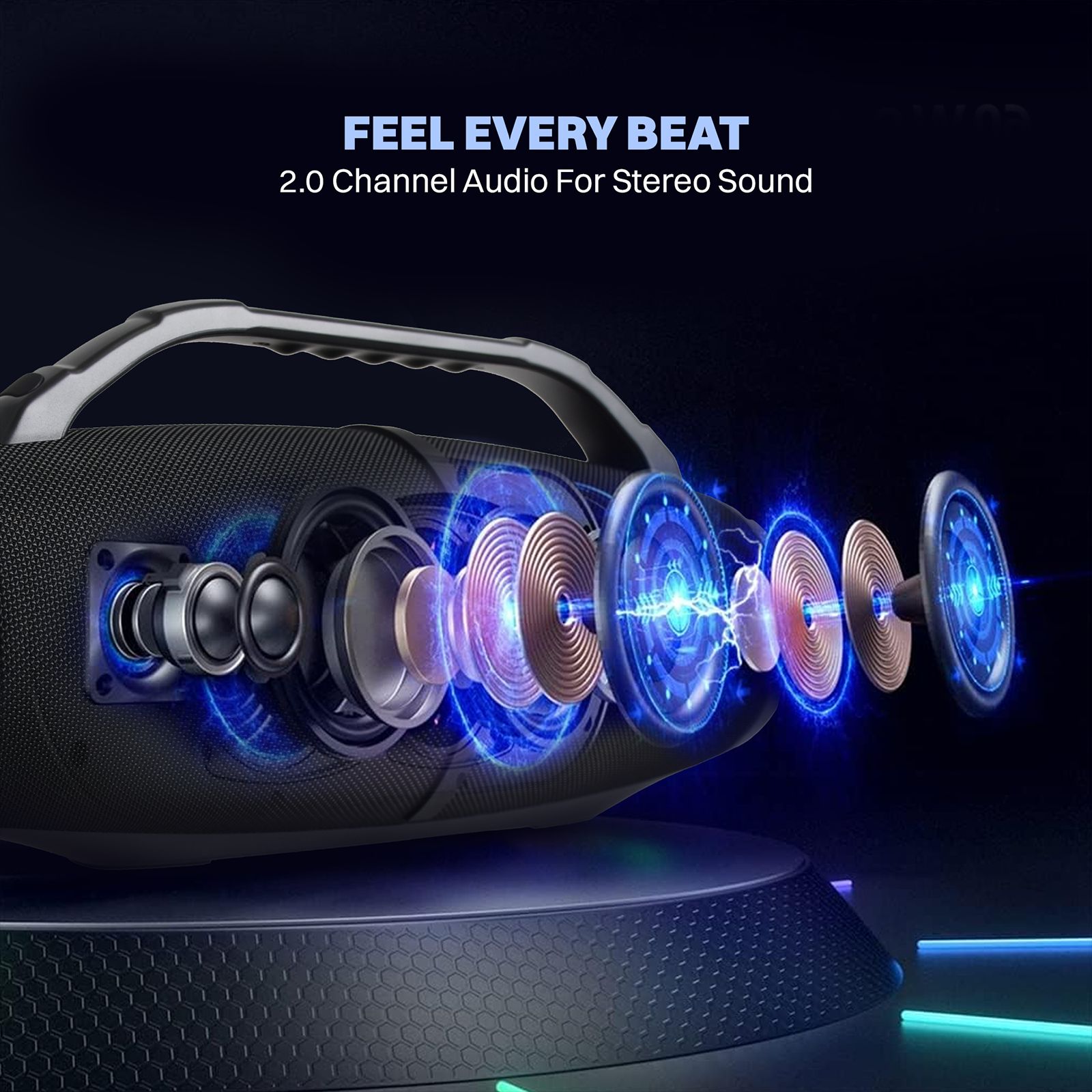 Croma 60W RMS Boombox with Portable Handle (IP67 Water Resistant, 5H Playback, 2.0 Channel, Black)_12