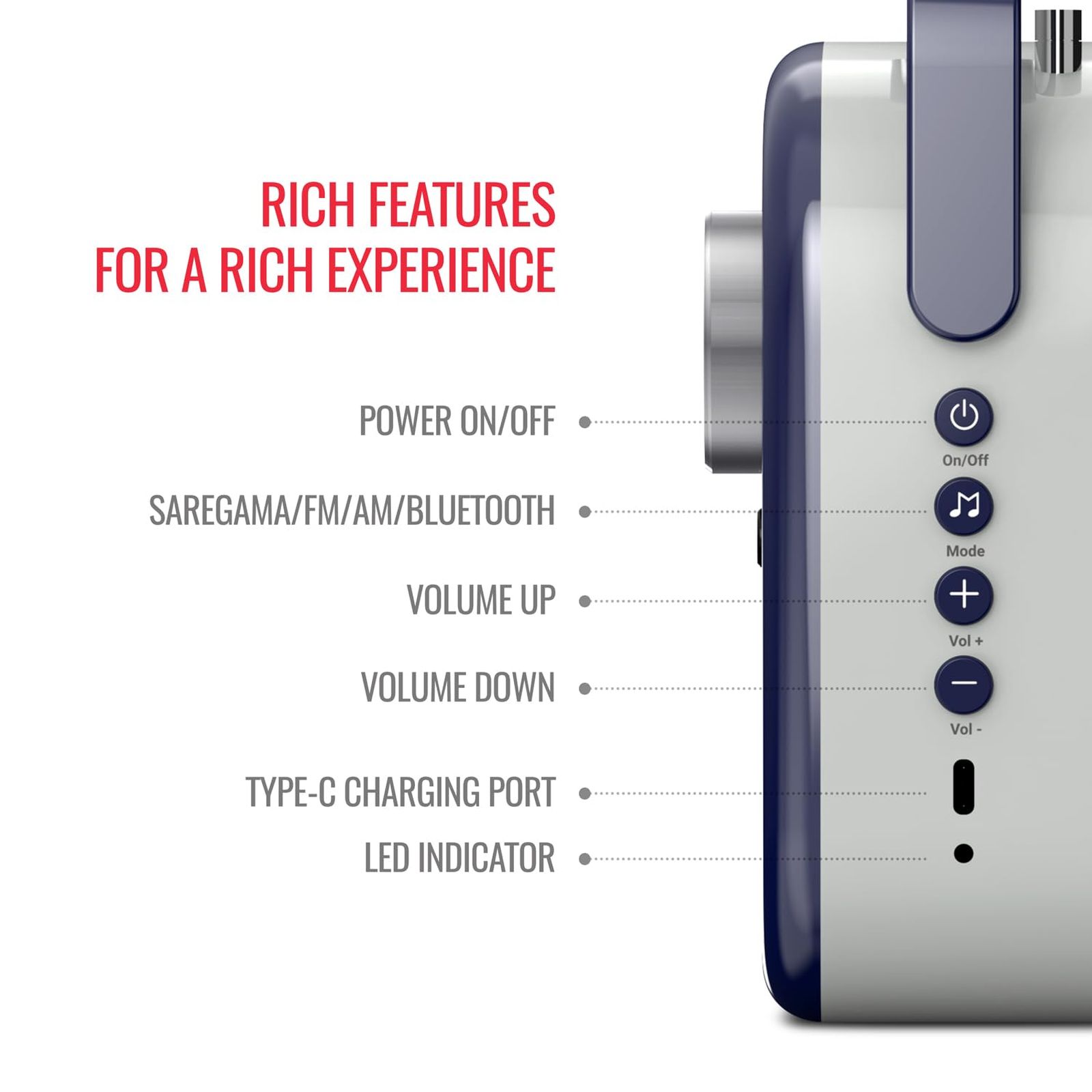SAREGAMA Carvaan Lite 20 Watts Portable Bluetooth Speaker(5 Hours Playtime, SCL 190, Royal Blue)_10
