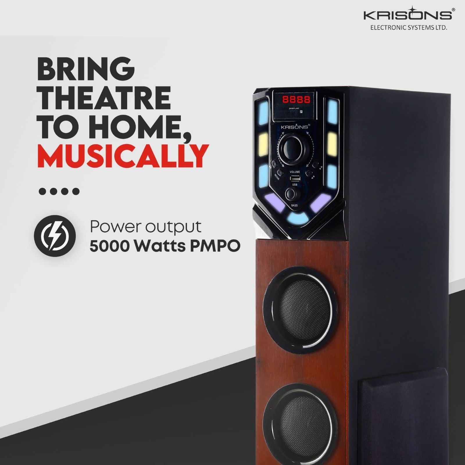 Krisons Swag Tower 90W Bluetooth Party Speaker with Mic (Built-in FM, 2.1 Channel, Black & Brown) Krisons Swag Tower 90W Bluetooth Party Speaker with Mic (Built-in FM, 2.1 Channel, Black & Brown)_5