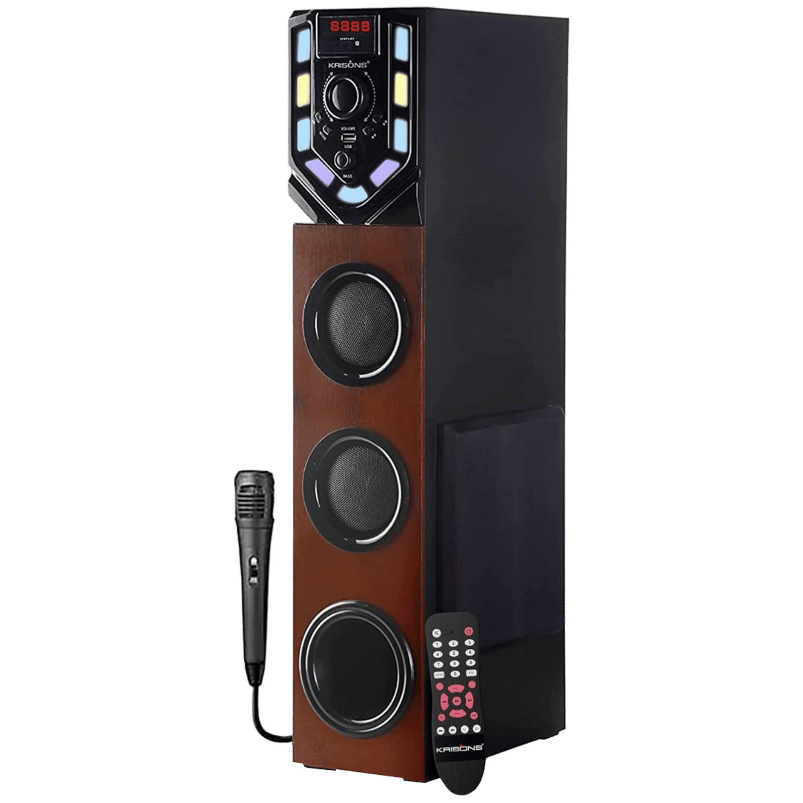 Krisons Swag Tower 90W Bluetooth Party Speaker with Mic (Built-in FM, 2.1 Channel, Black & Brown) Krisons Swag Tower 90W Bluetooth Party Speaker with Mic (Built-in FM, 2.1 Channel, Black & Brown)_1
