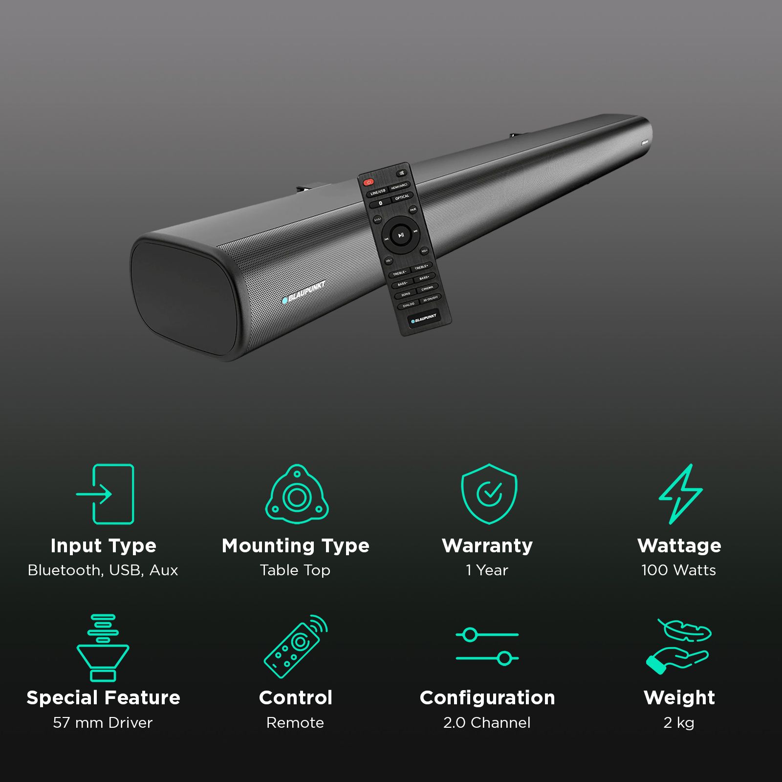 BLAUPUNKT SBA01 Krisp 100W Bluetooth Soundbar with Remote (Dolby, Black) BLAUPUNKT SBA01 Krisp 100W Bluetooth Soundbar with Remote (Dolby, Black)_2